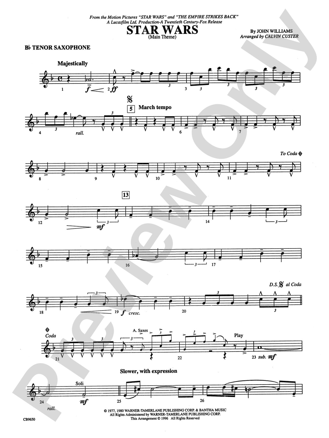 Star Wars® Main Theme: B-flat Tenor Saxophone