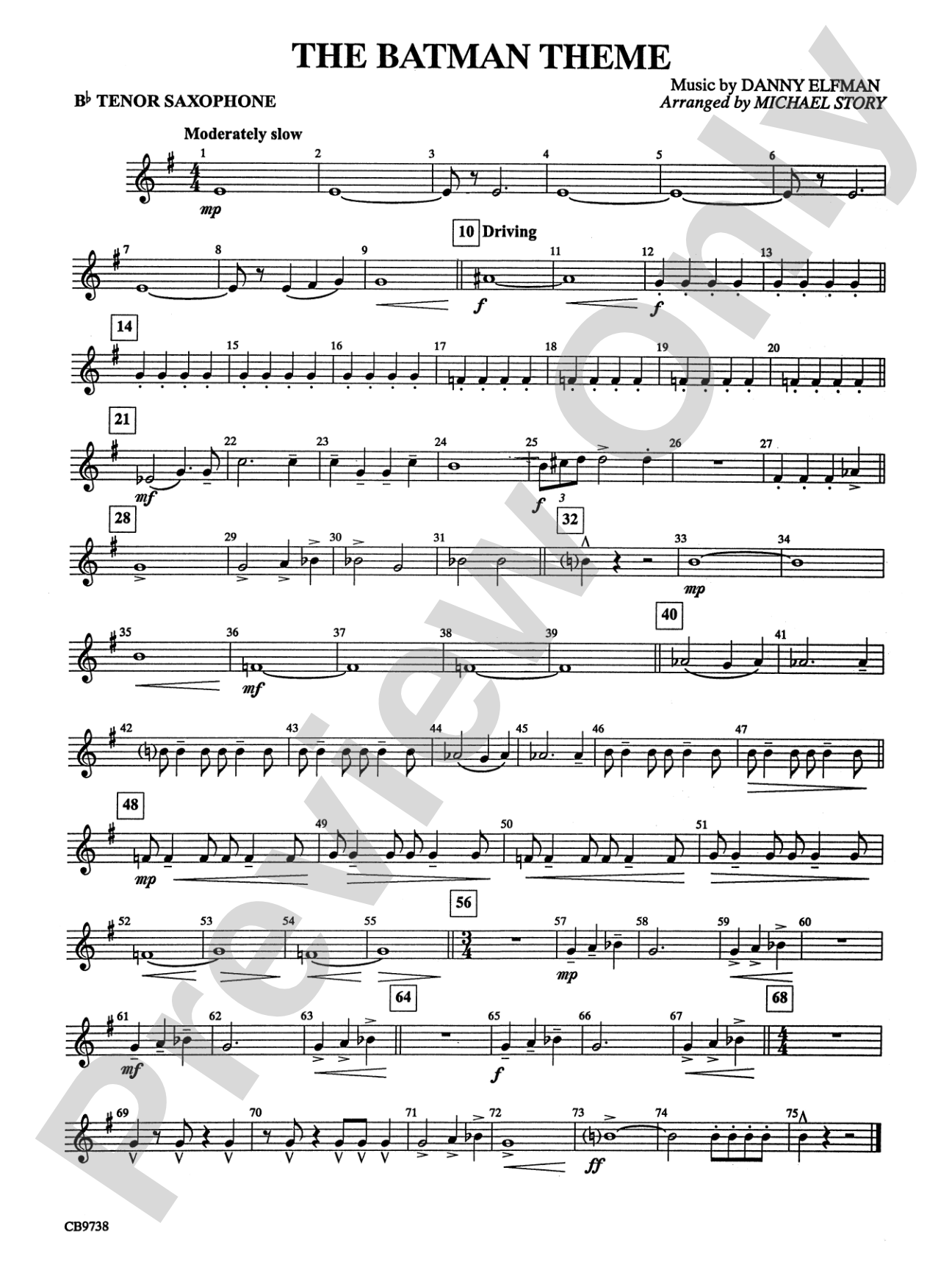 Batman Theme: B-flat Tenor Saxophone