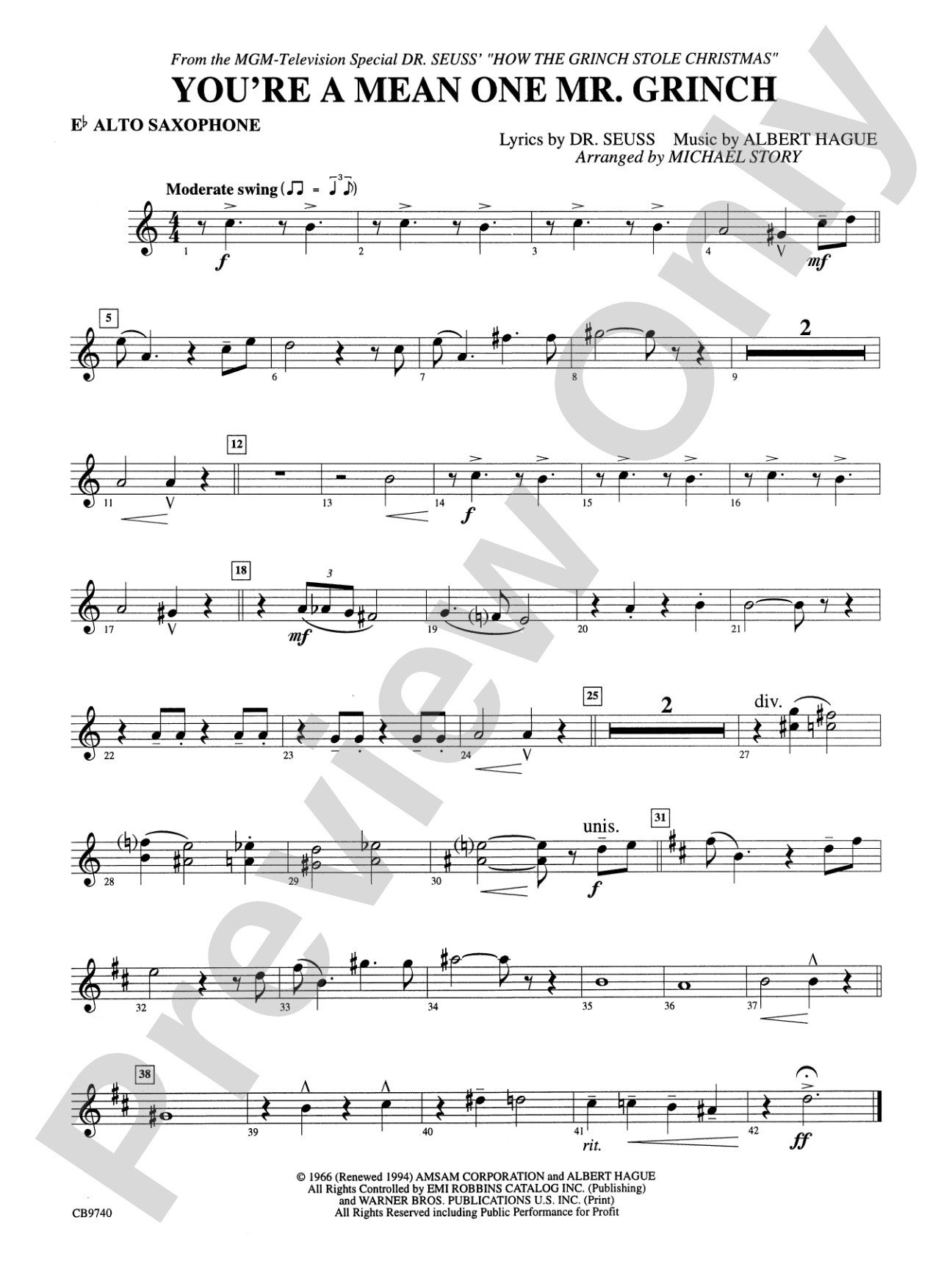You're a Mean One, Mr. Grinch: E-flat Alto Saxophone