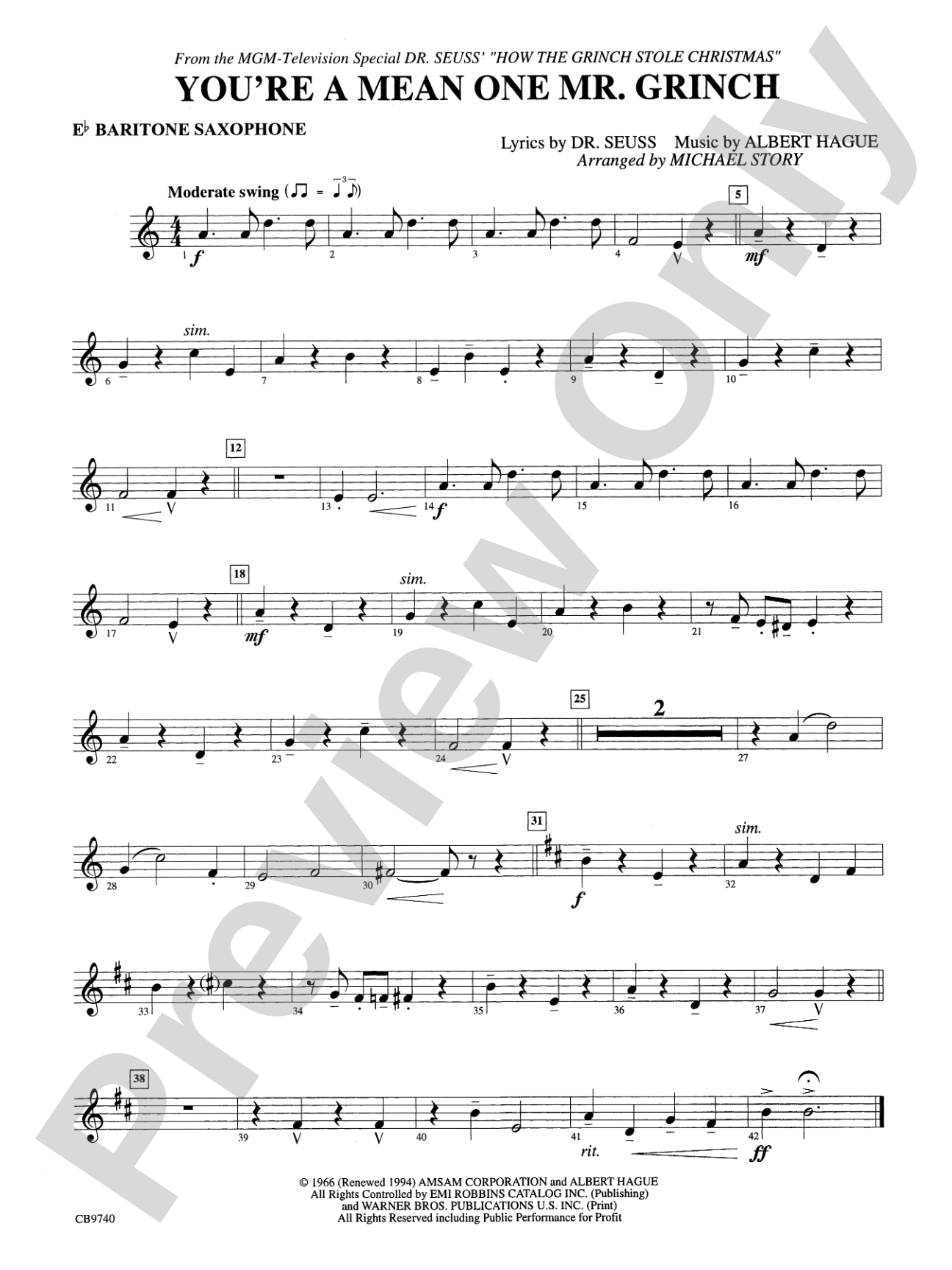 You're a Mean One, Mr. Grinch: E-flat Baritone Saxophone