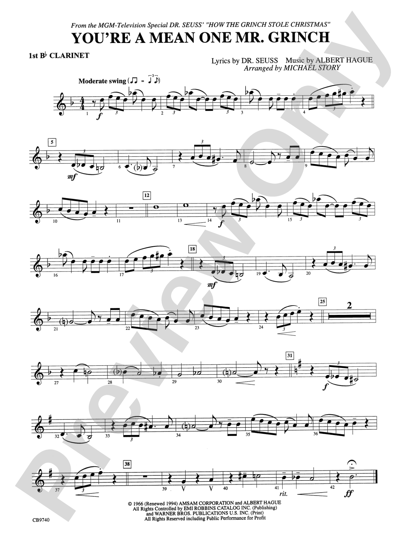 You're a Mean One, Mr. Grinch: 1st B-flat Clarinet