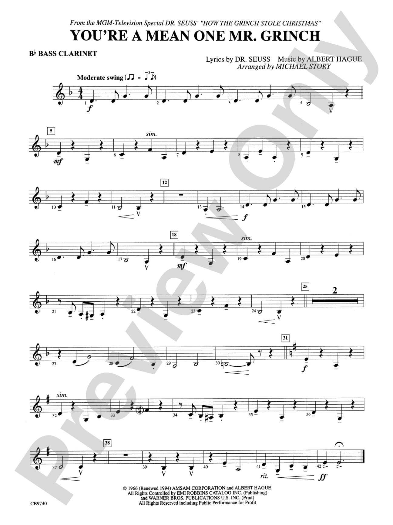You're a Mean One, Mr. Grinch: B-flat Bass Clarinet