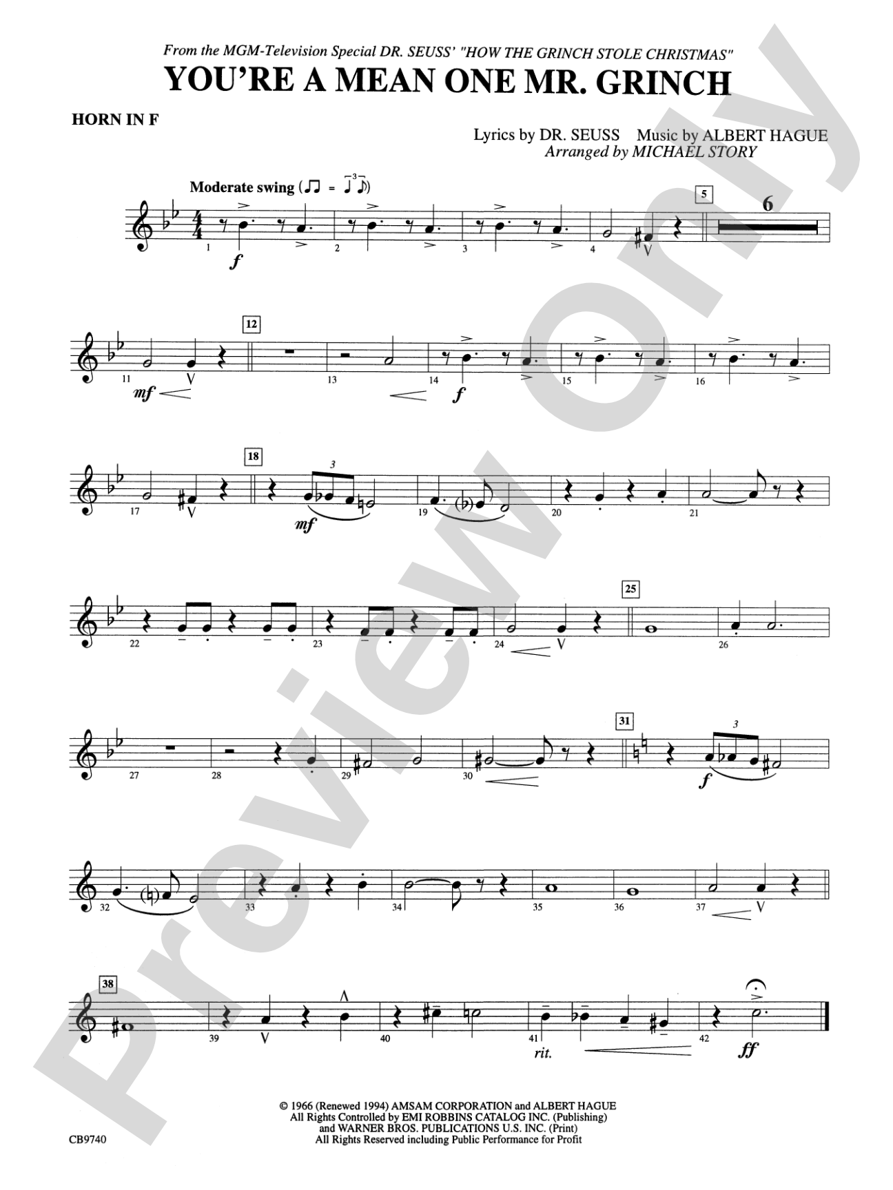 You're a Mean One, Mr. Grinch: 1st F Horn