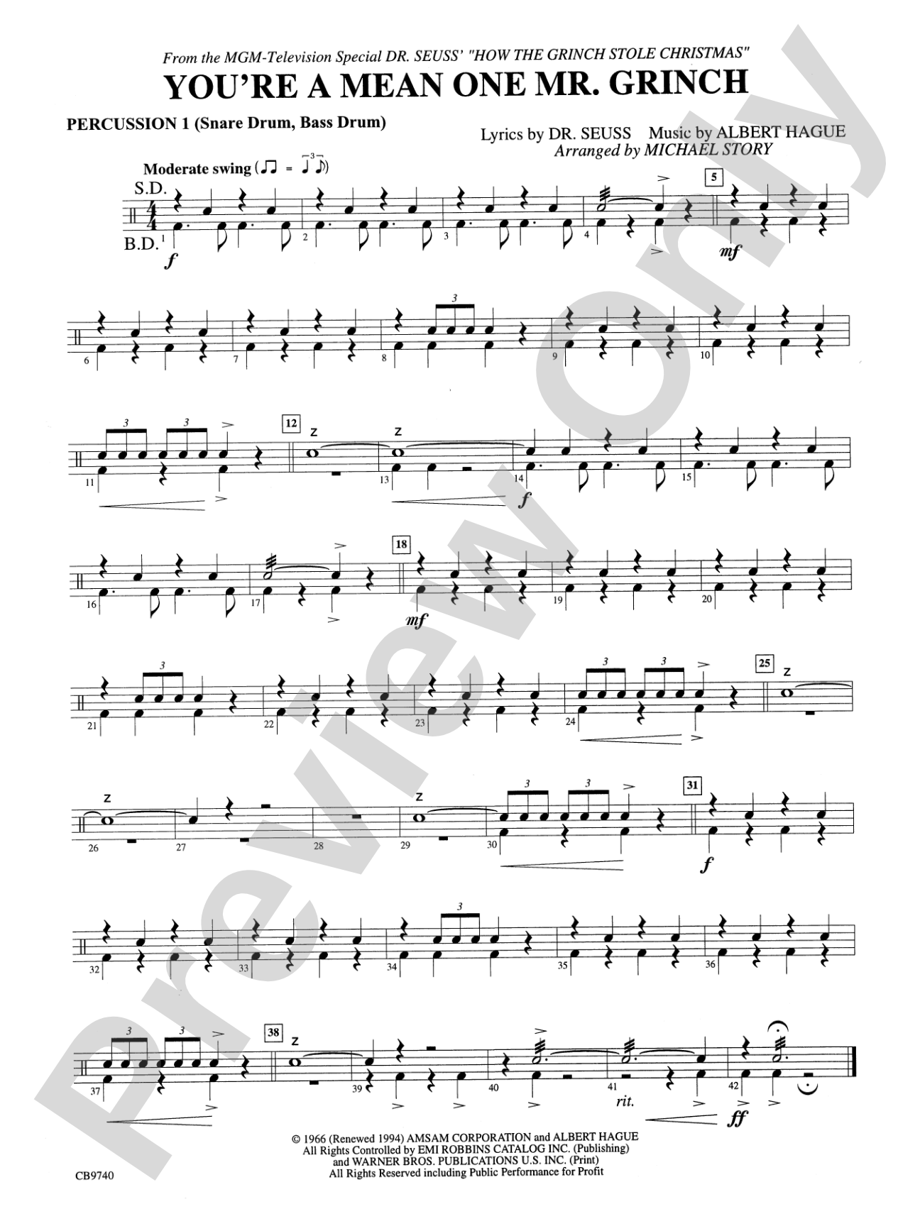 You're a Mean One, Mr. Grinch: 1st Percussion