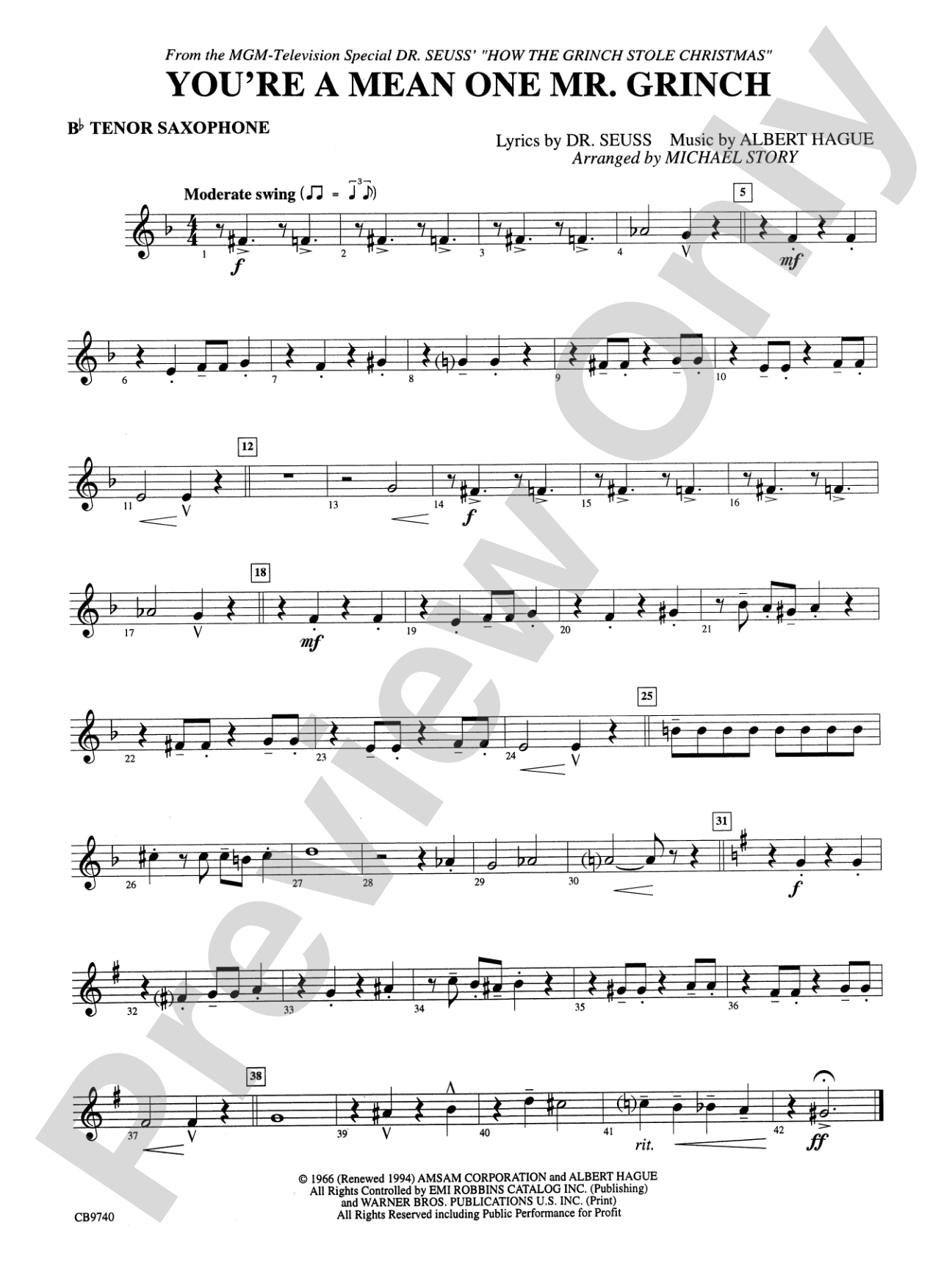 You're a Mean One, Mr. Grinch: B-flat Tenor Saxophone