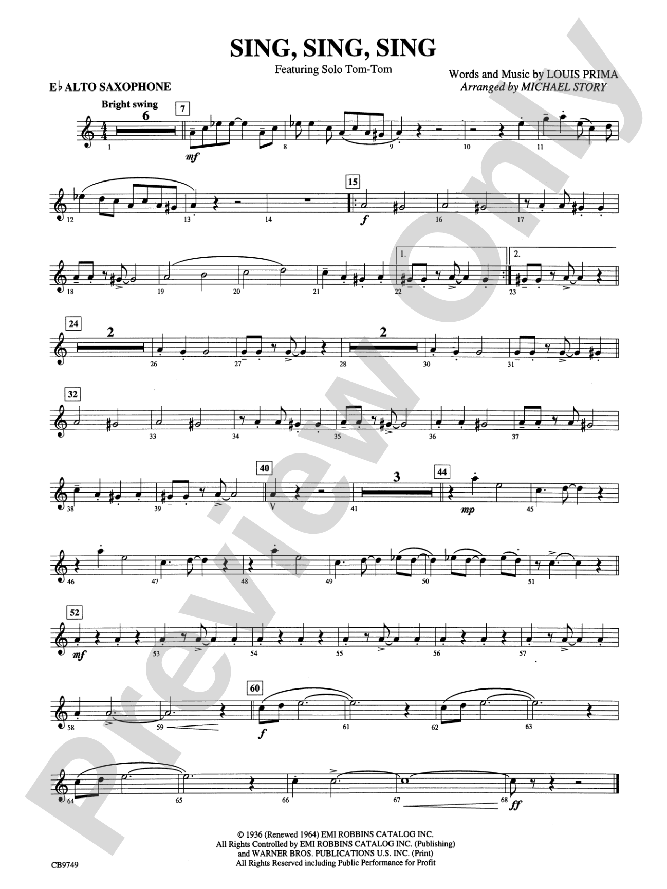 Sing, Sing, Sing (featuring Solo Tom-Tom): E-flat Alto Saxophone
