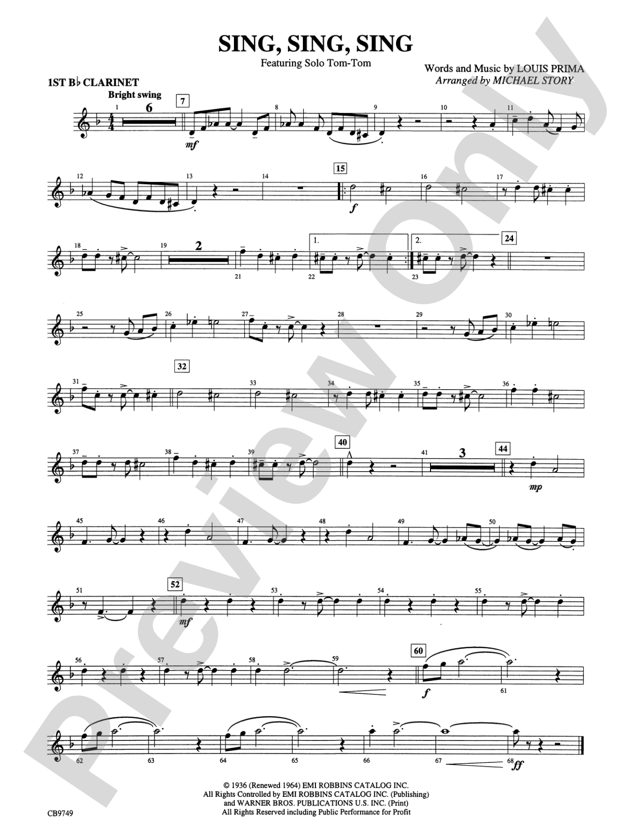 Sing, Sing, Sing (featuring Solo Tom-Tom): 1st B-flat Clarinet