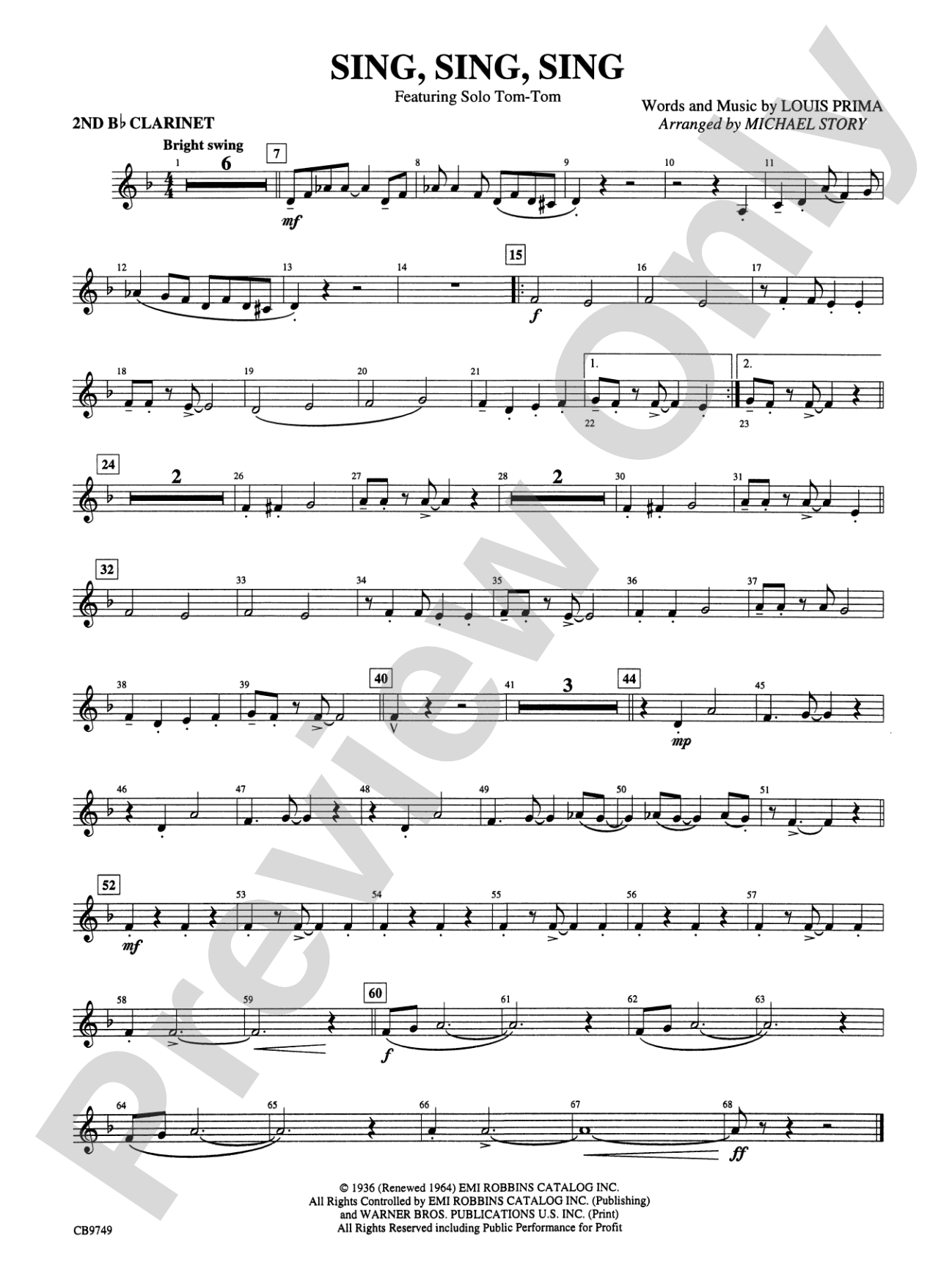 Sing, Sing, Sing (featuring Solo Tom-Tom): 2nd B-flat Clarinet