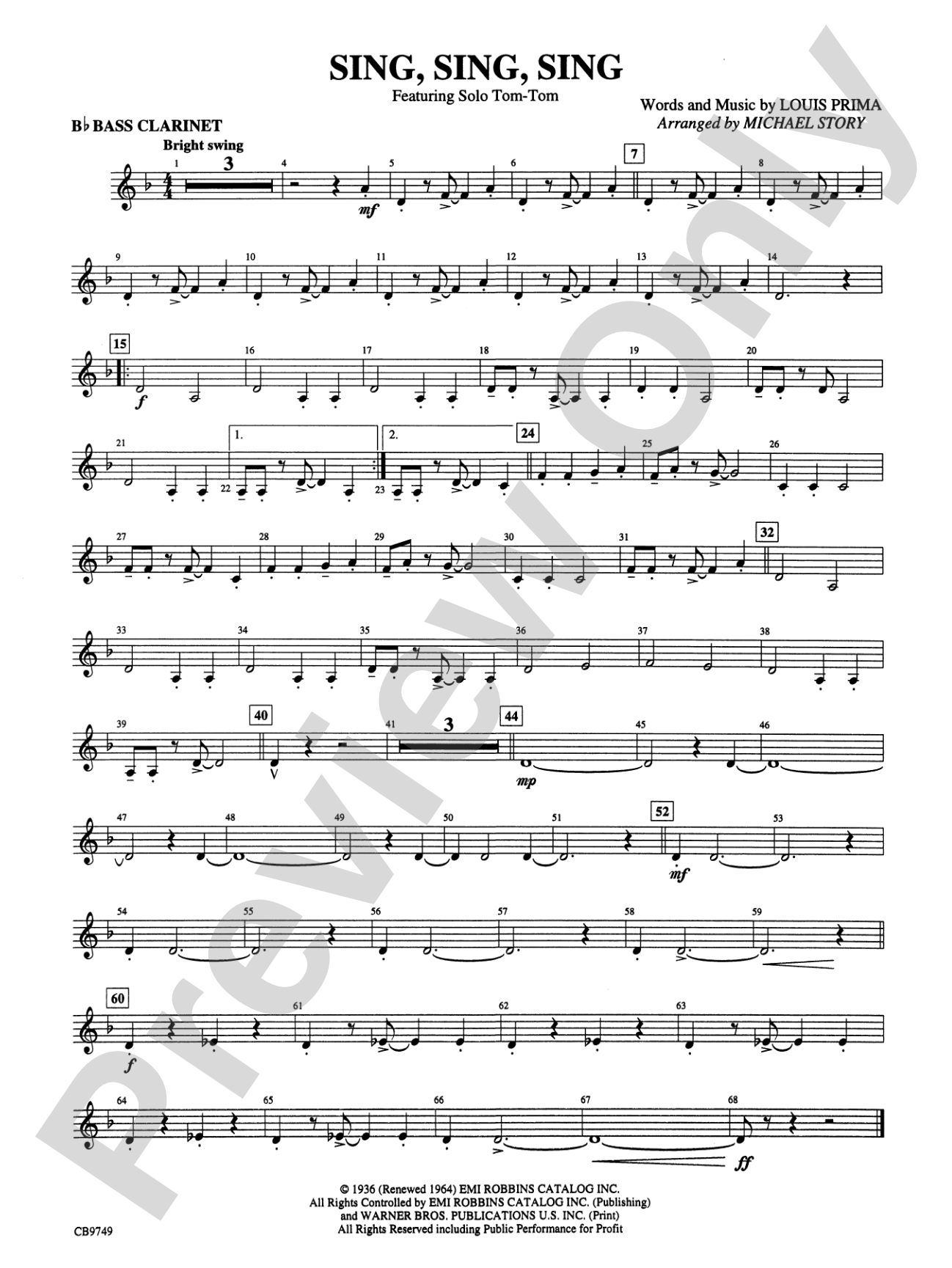 Sing, Sing, Sing (featuring Solo Tom-Tom): B-flat Bass Clarinet