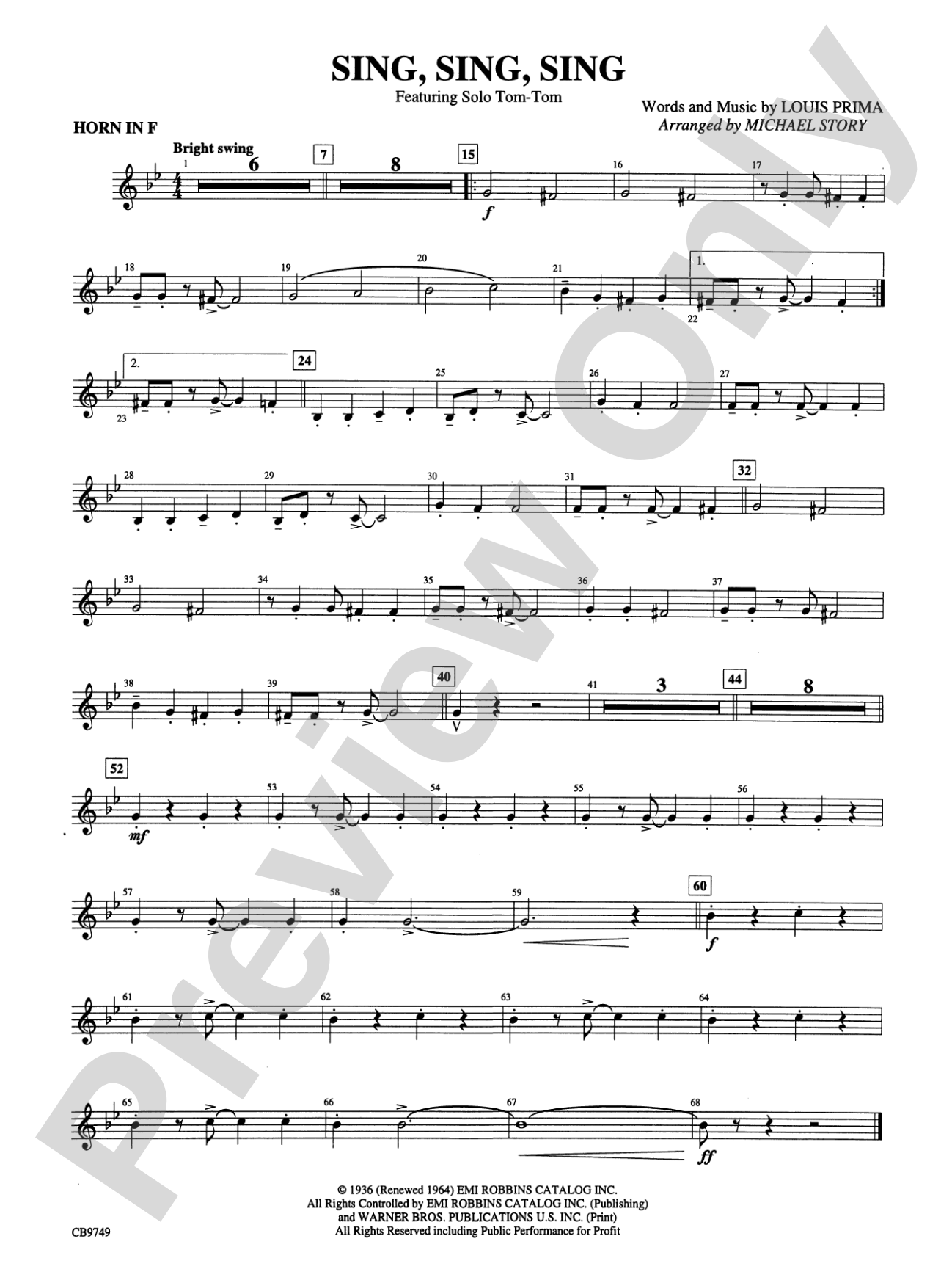 Sing, Sing, Sing (featuring Solo Tom-Tom): 1st F Horn