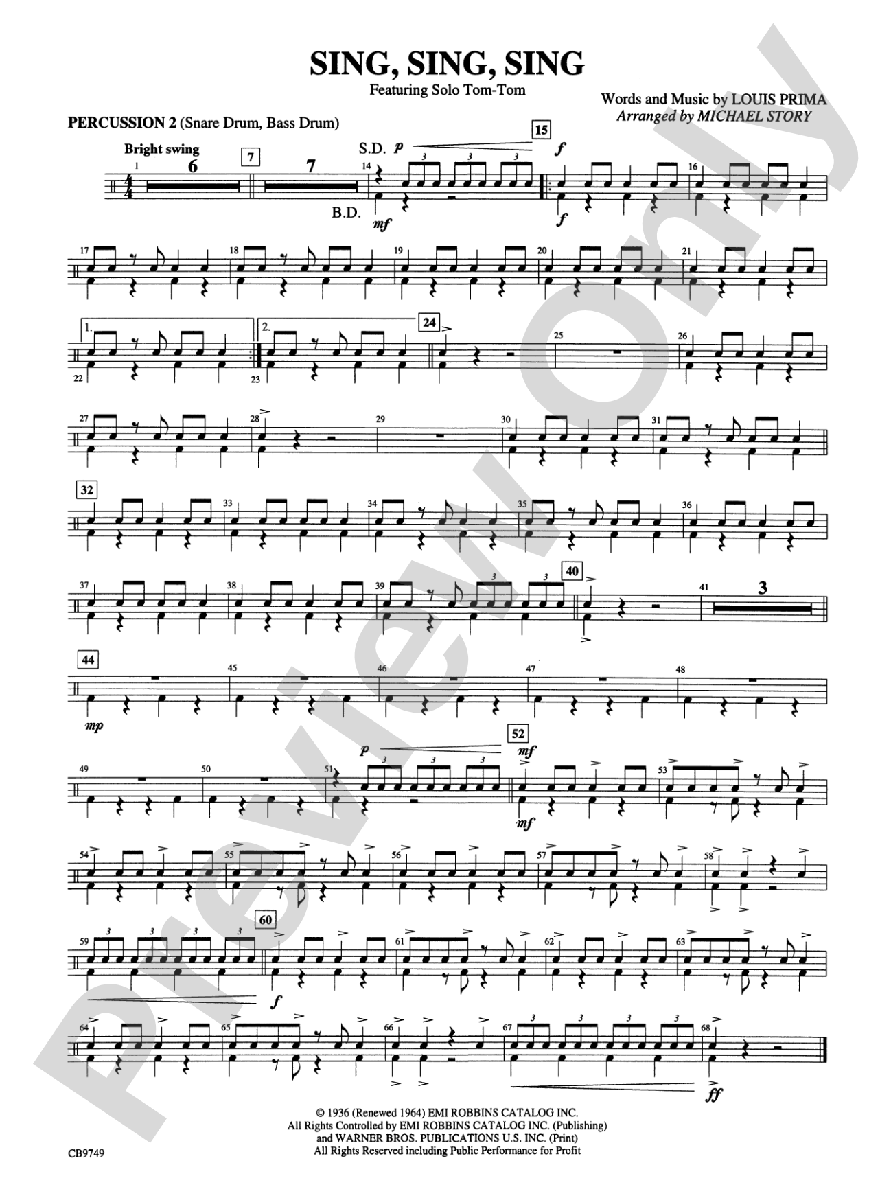 Sing, Sing, Sing (featuring Solo Tom-Tom): 2nd Percussion