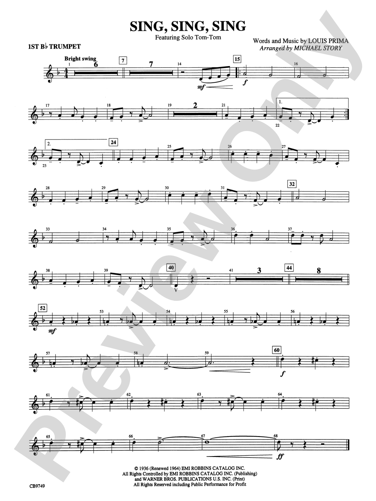 Sing, Sing, Sing (featuring Solo Tom-Tom): 1st B-flat Trumpet