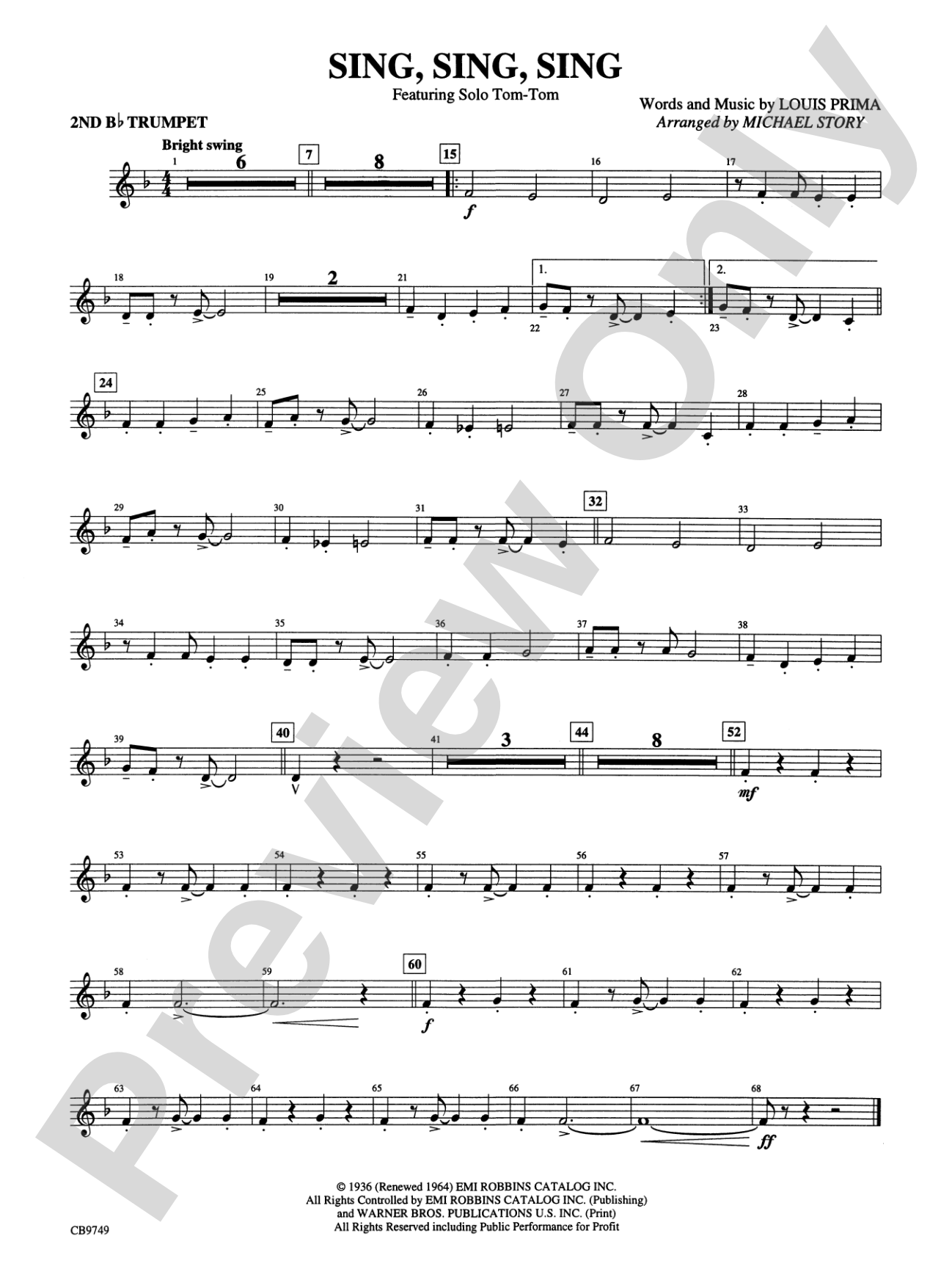 Sing, Sing, Sing (featuring Solo Tom-Tom): 2nd B-flat Trumpet