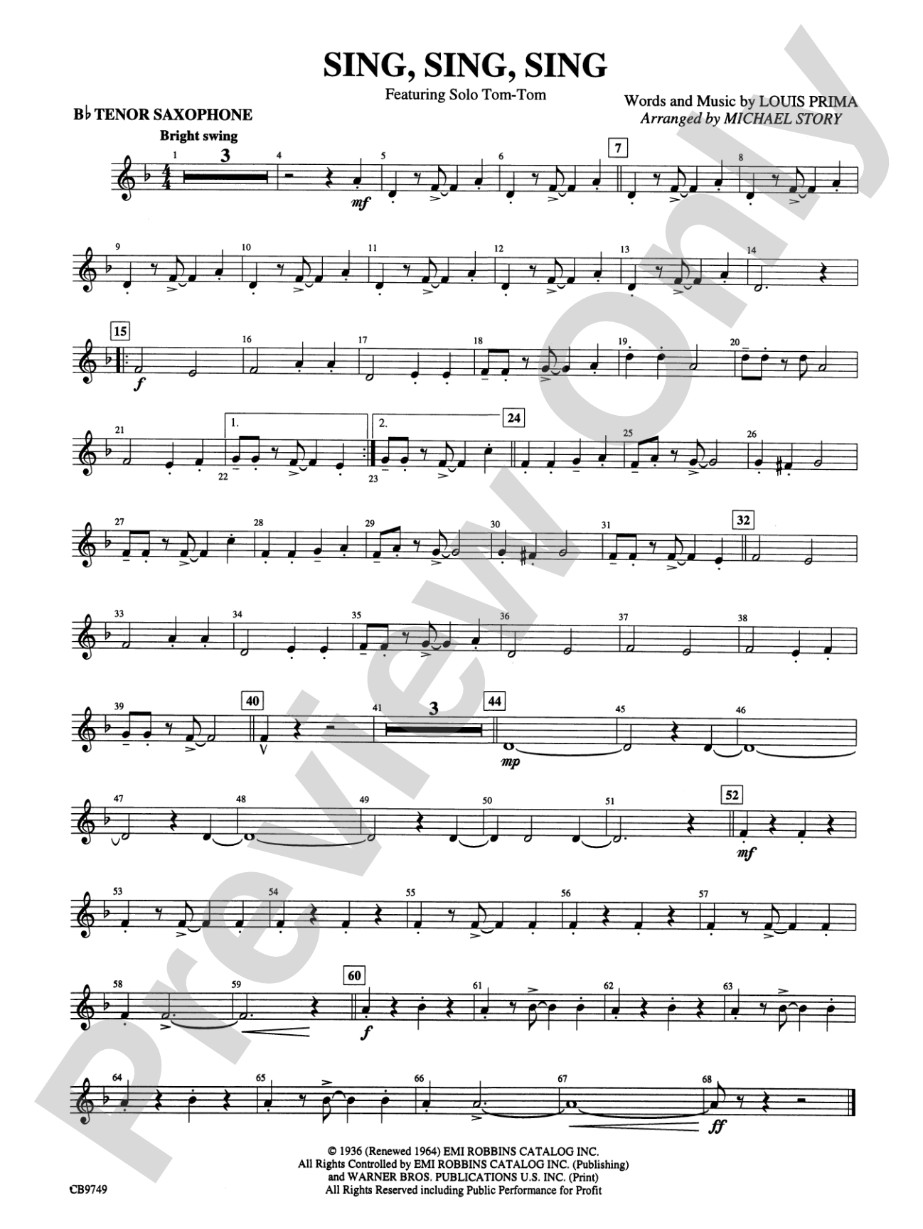 Sing, Sing, Sing (featuring Solo Tom-Tom): B-flat Tenor Saxophone