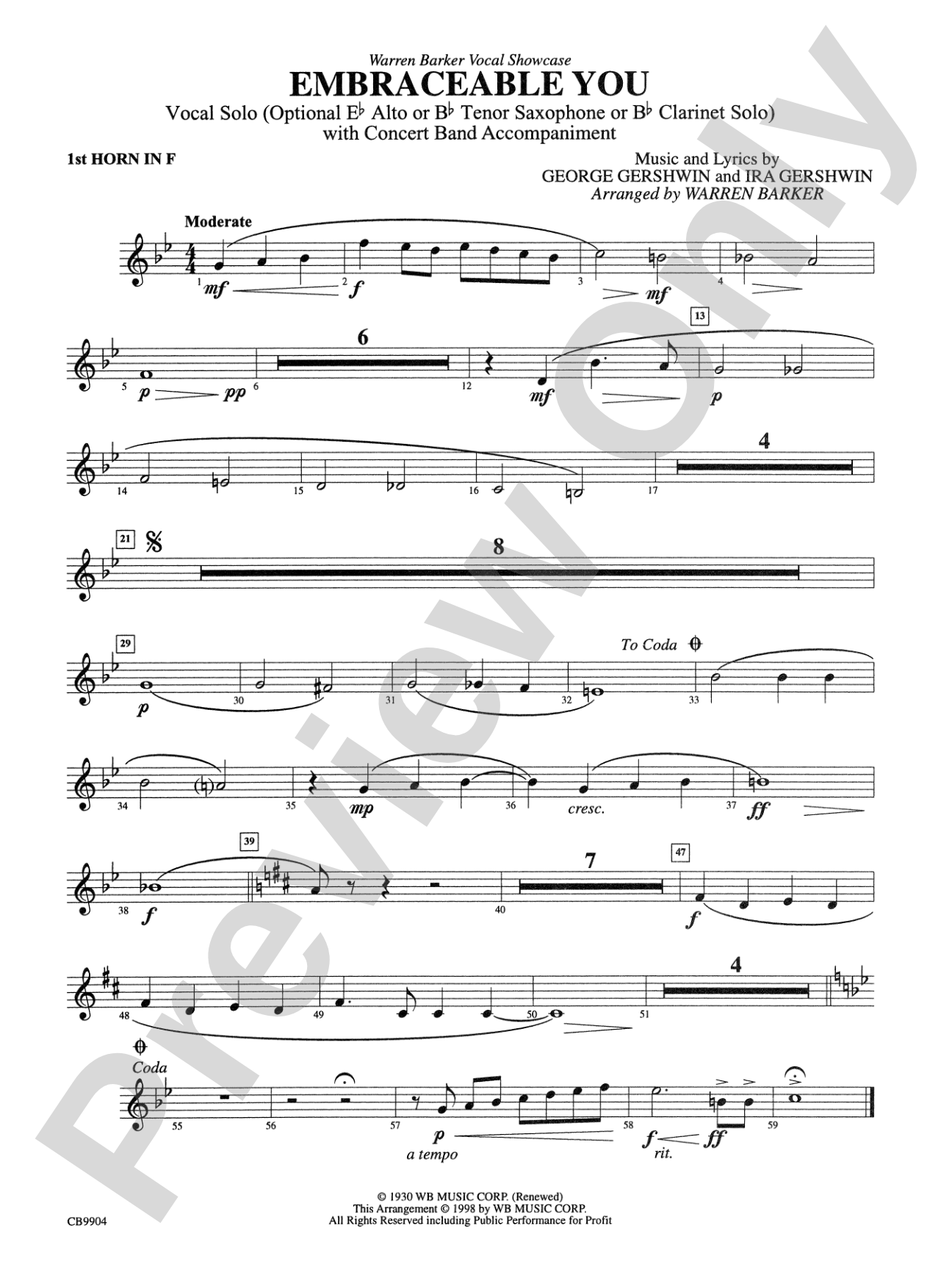Embraceable You: 1st F Horn