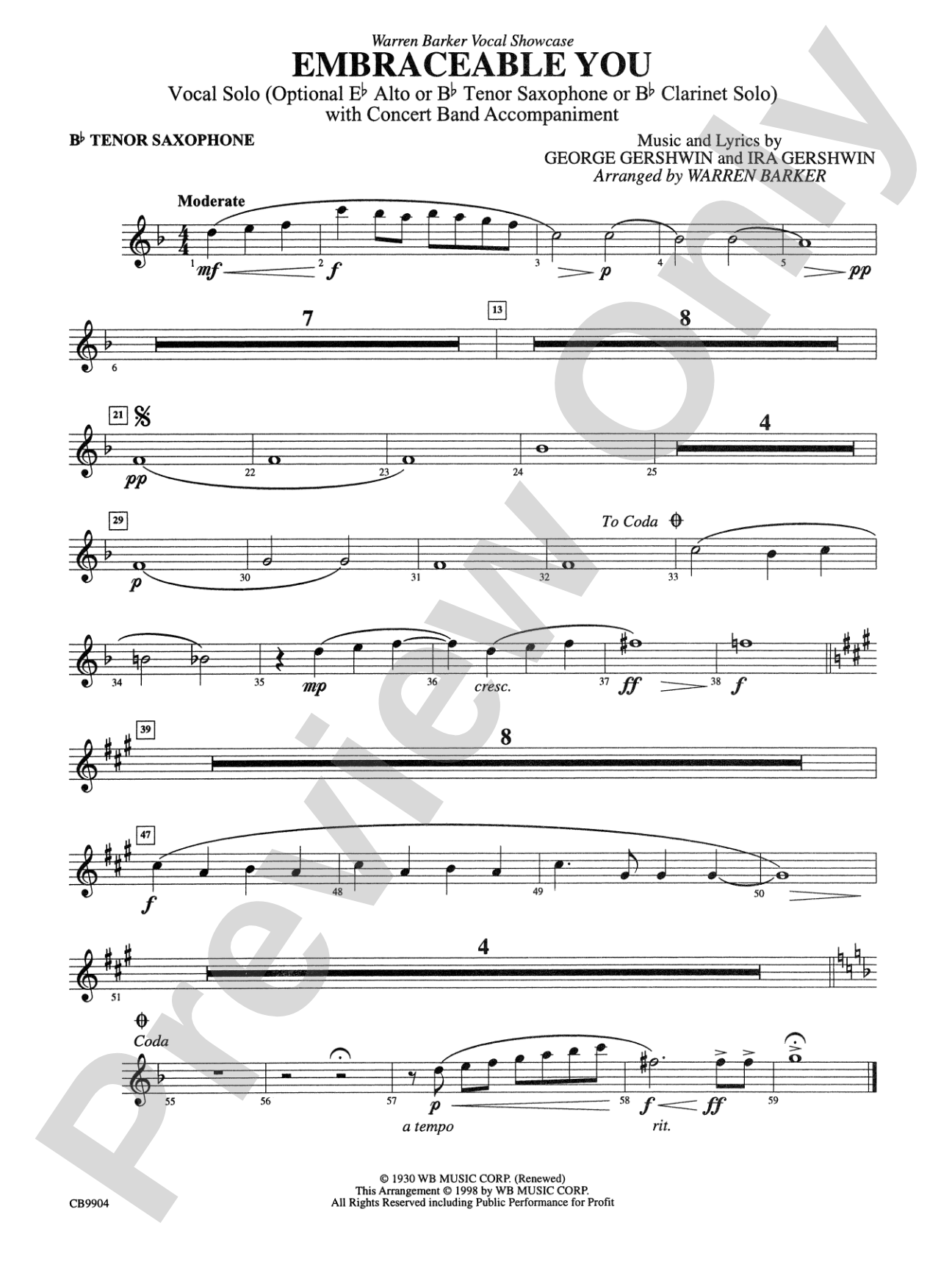 Embraceable You: B-flat Tenor Saxophone