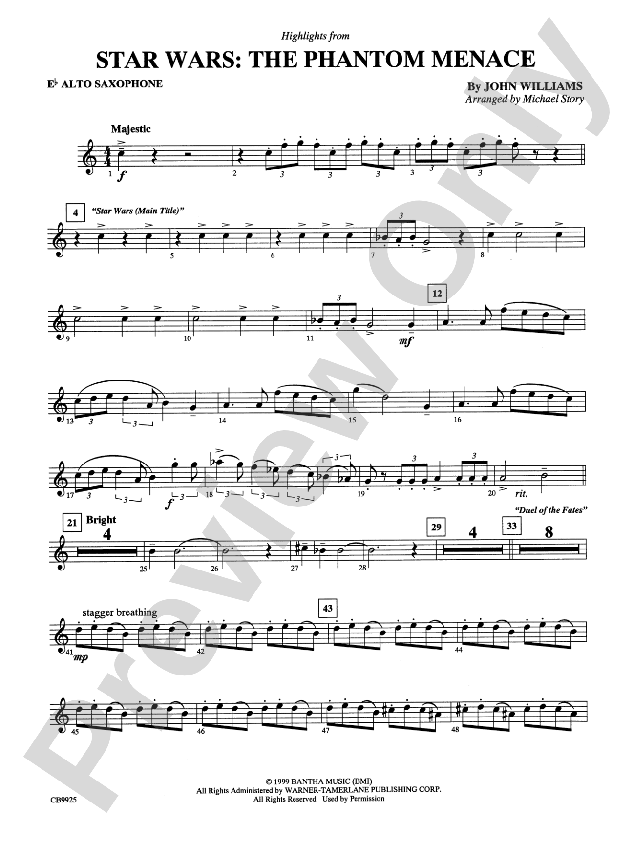 Star Wars®: Episode I The Phantom Menace, Highlights from: E-flat Alto Saxophone