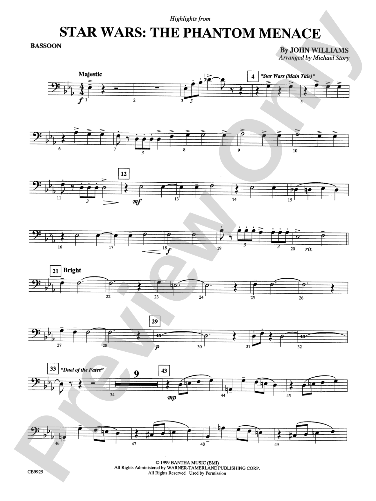 Star Wars®: Episode I The Phantom Menace, Highlights from: Bassoon