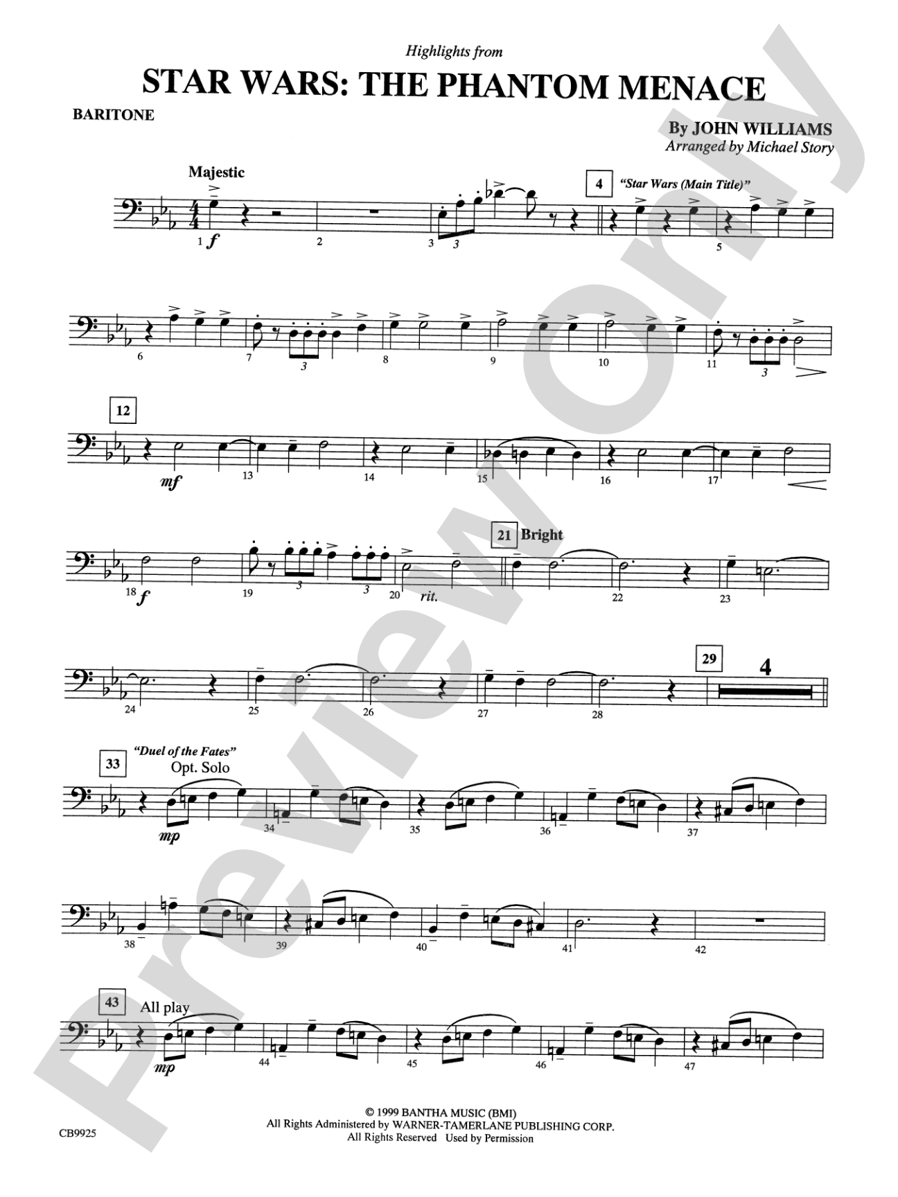 Star Wars®: Episode I The Phantom Menace, Highlights from: Baritone B.C.