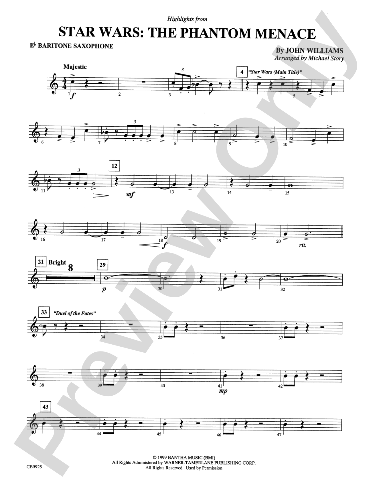 Star Wars®: Episode I The Phantom Menace, Highlights from: E-flat Baritone Saxophone