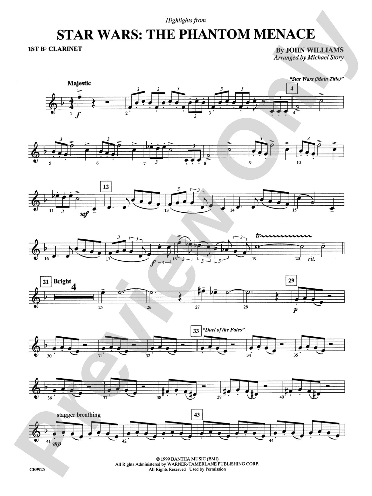 Star Wars®: Episode I The Phantom Menace, Highlights from: 1st B-flat Clarinet