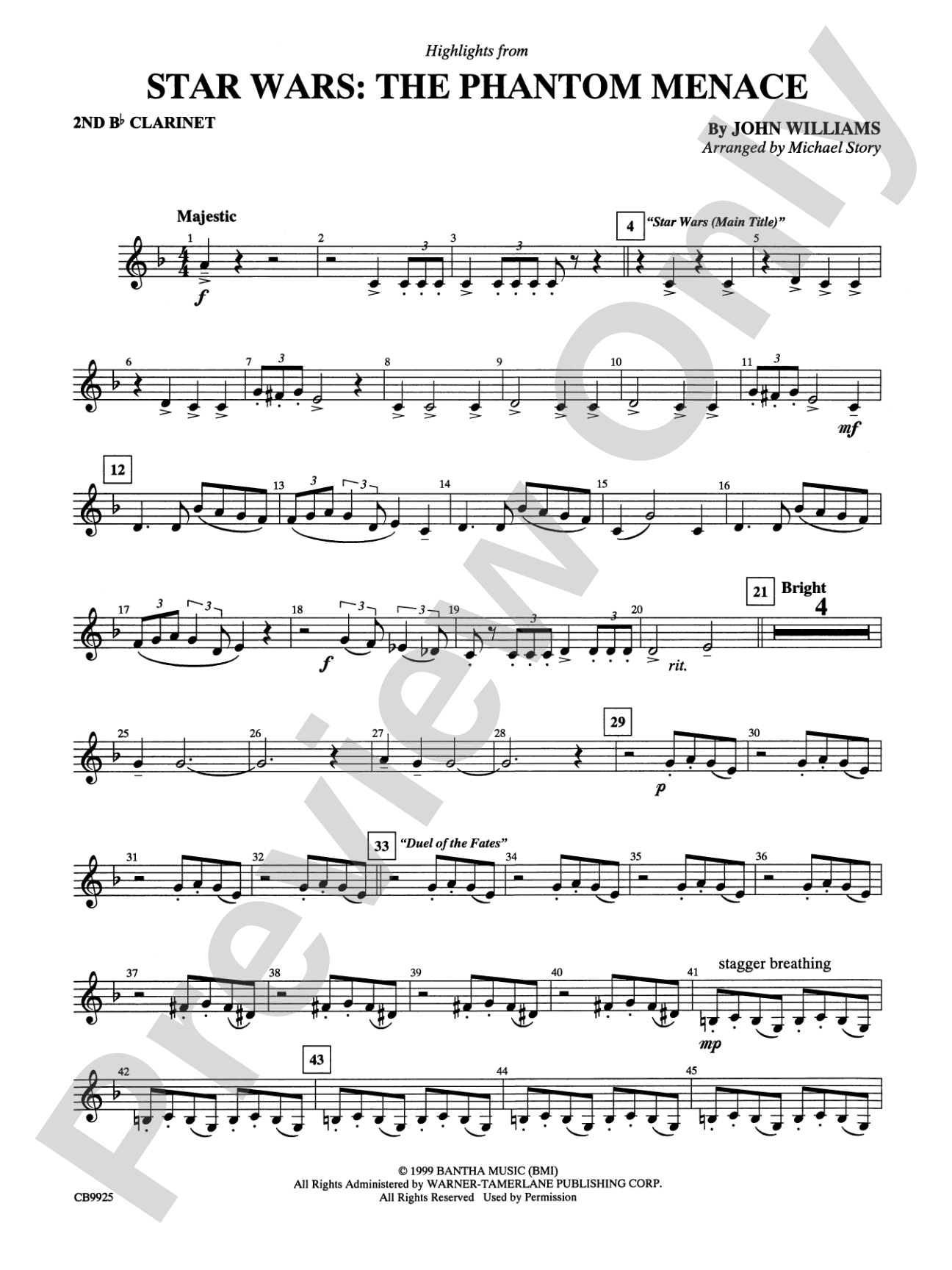 Star Wars®: Episode I The Phantom Menace, Highlights from: 2nd B-flat Clarinet