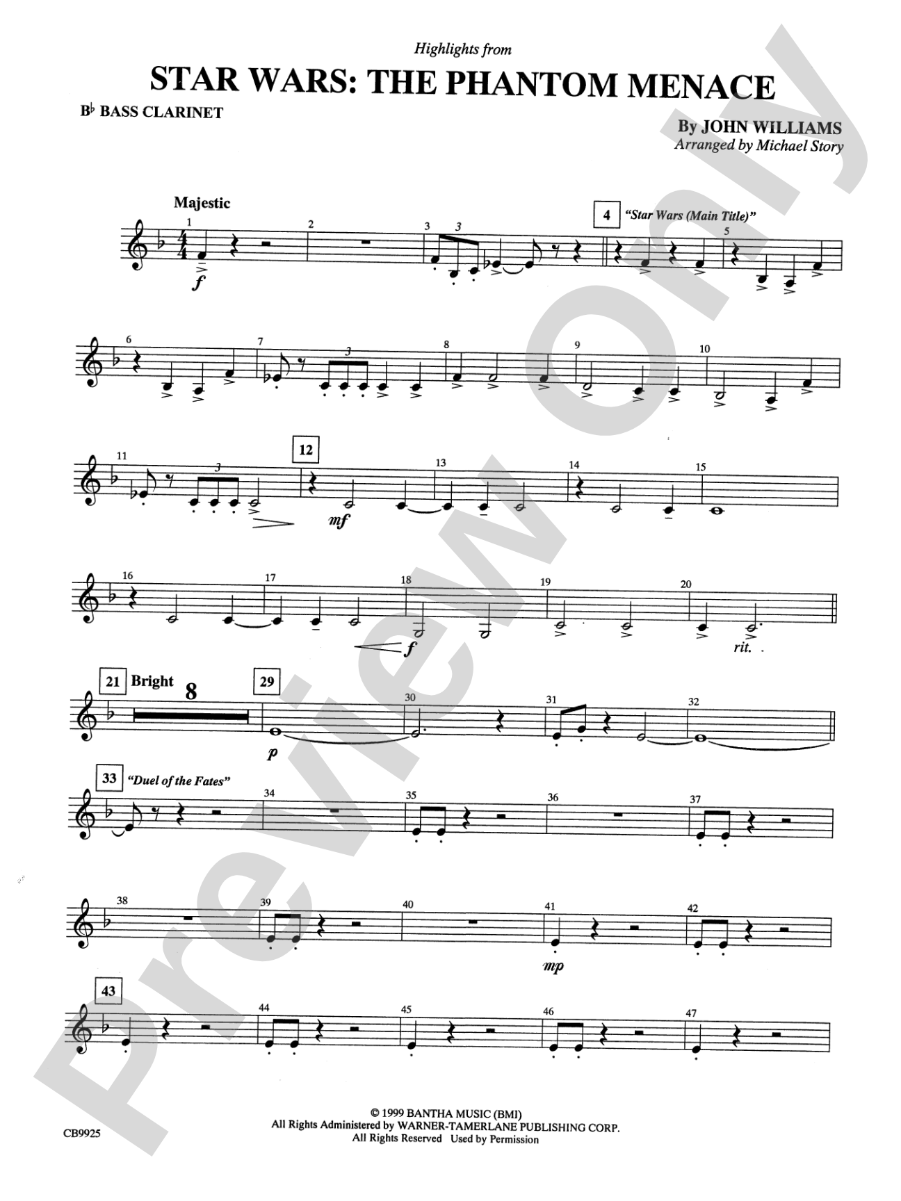 Star Wars®: Episode I The Phantom Menace, Highlights from: B-flat Bass Clarinet