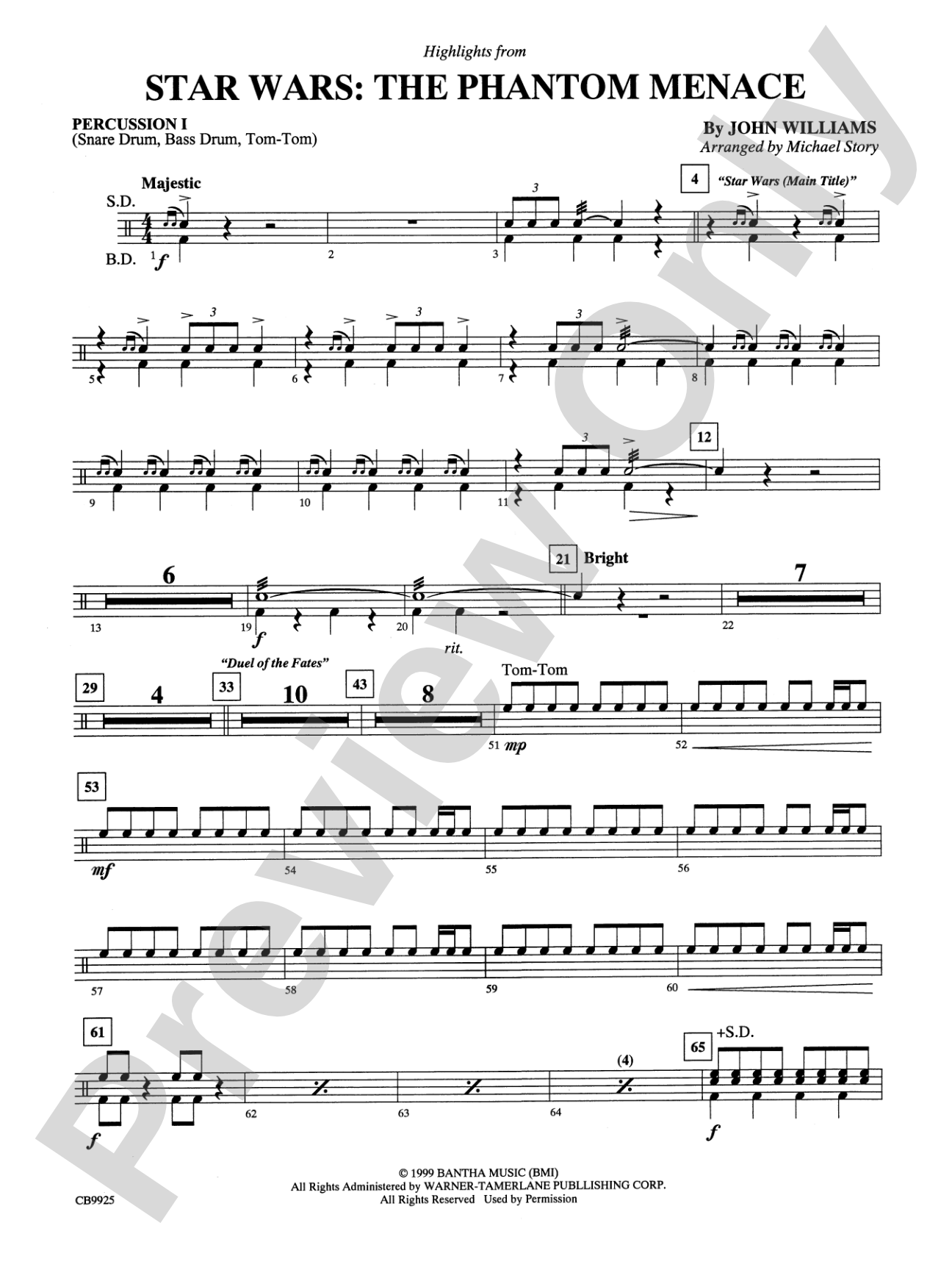 Star Wars®: Episode I The Phantom Menace, Highlights from: 1st Percussion