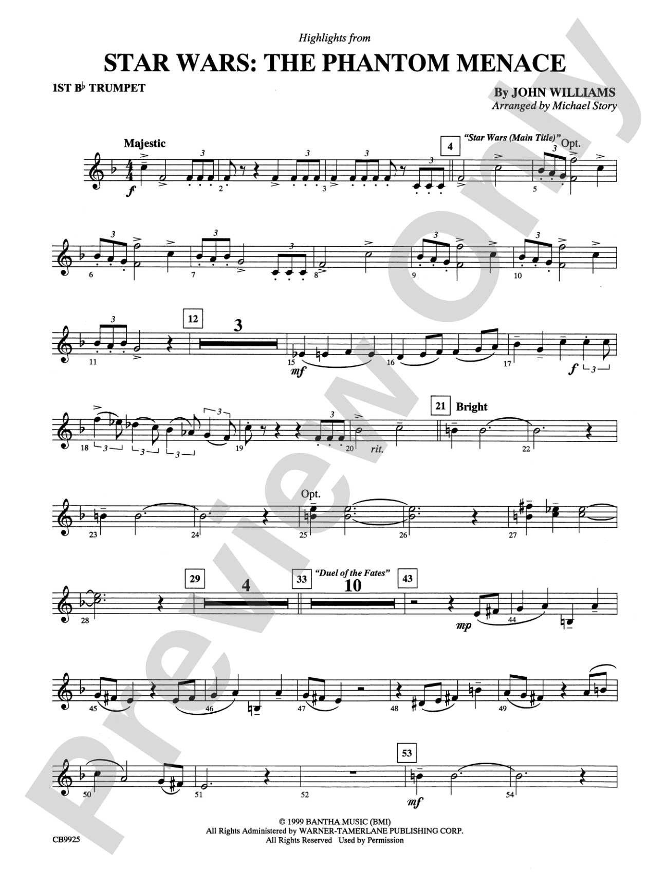 Star Wars®: Episode I The Phantom Menace, Highlights from: 1st B-flat Trumpet