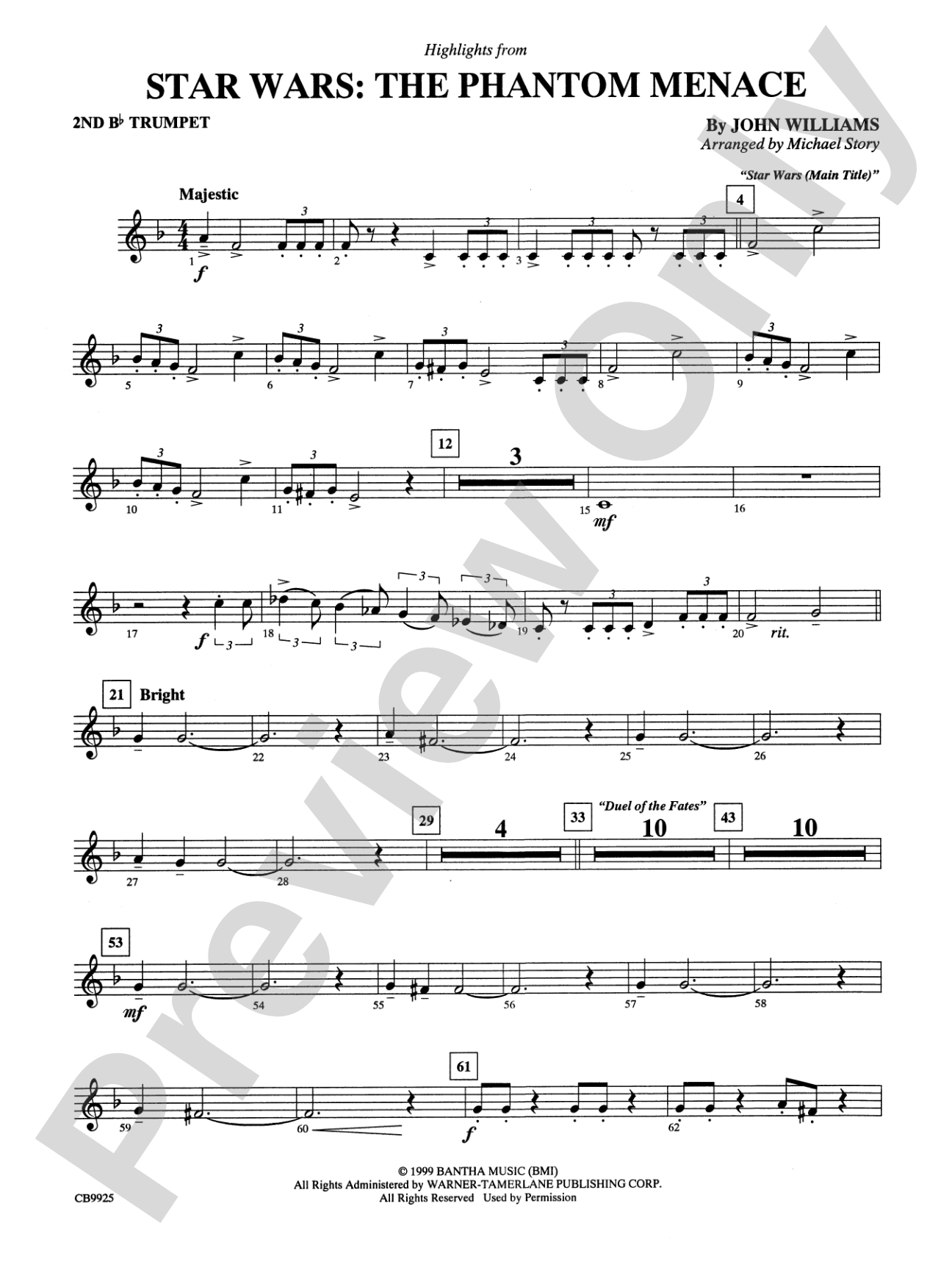 Star Wars®: Episode I The Phantom Menace, Highlights from: 2nd B-flat Trumpet
