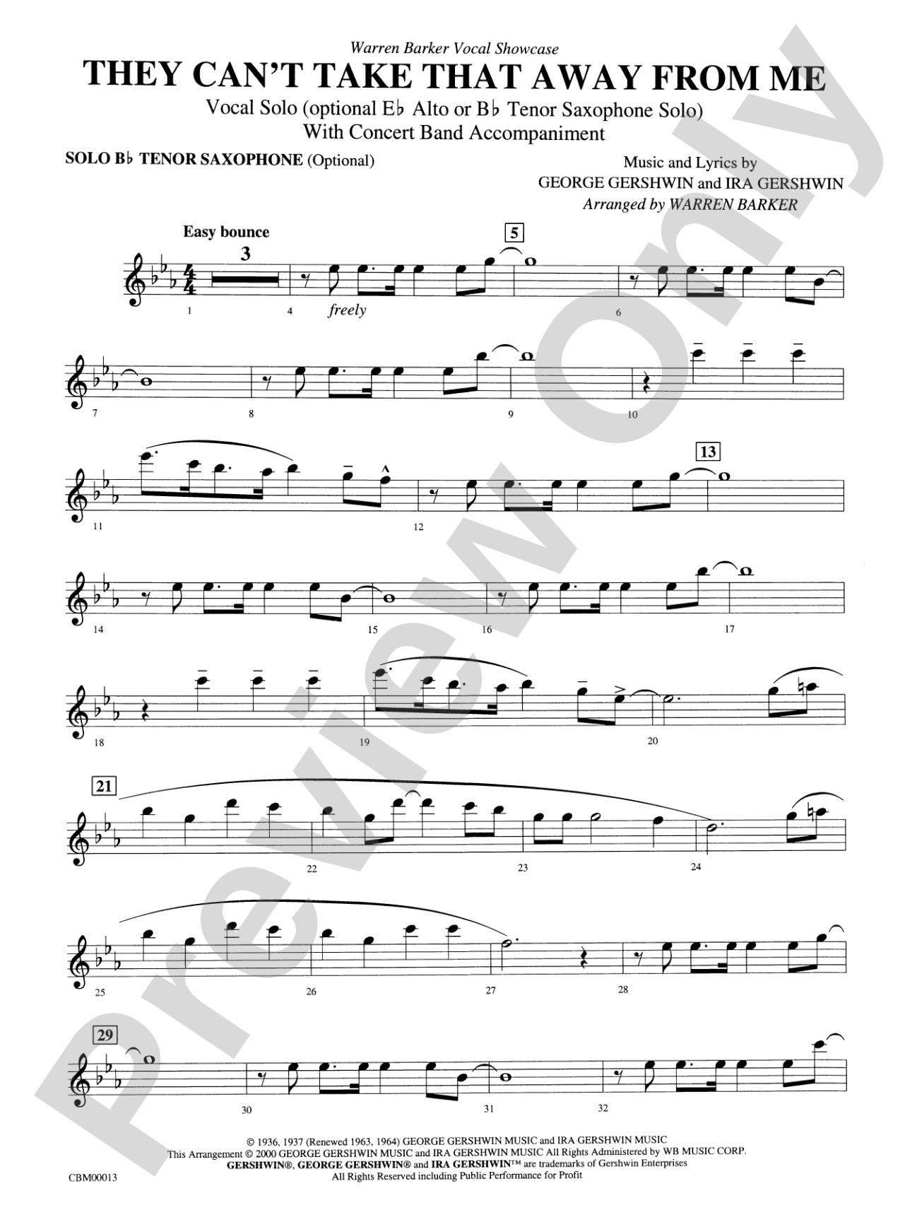 They Can't Take That Away from Me: Optional Solo Tenor Saxophone