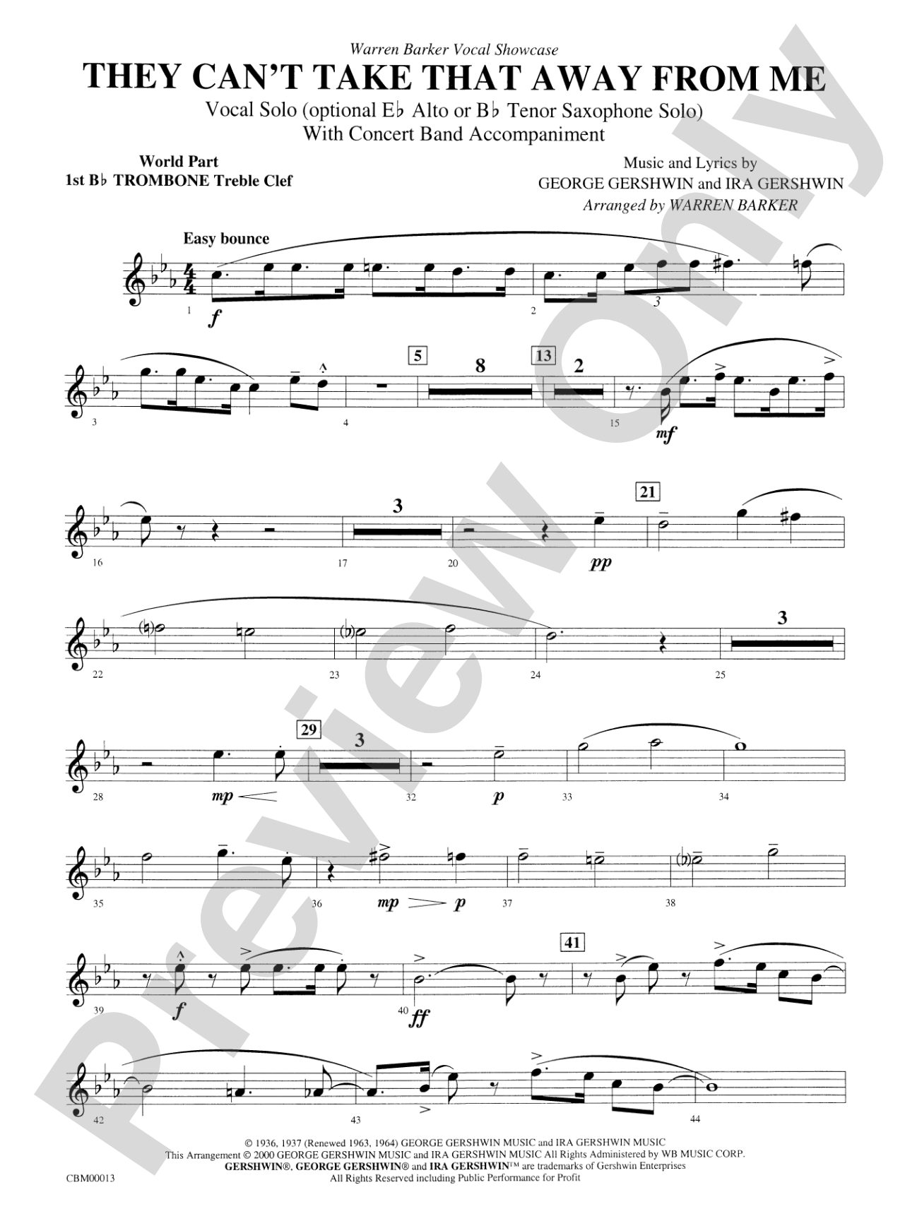 They Can't Take That Away from Me: WP 1st B-flat Trombone T.C.