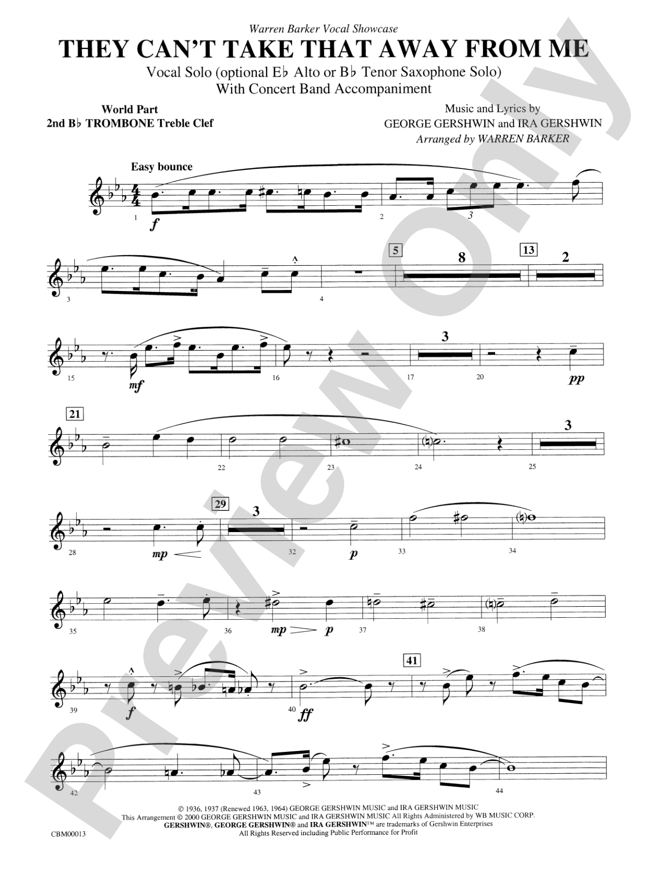 They Can't Take That Away from Me: WP 2nd B-flat Trombone T.C.