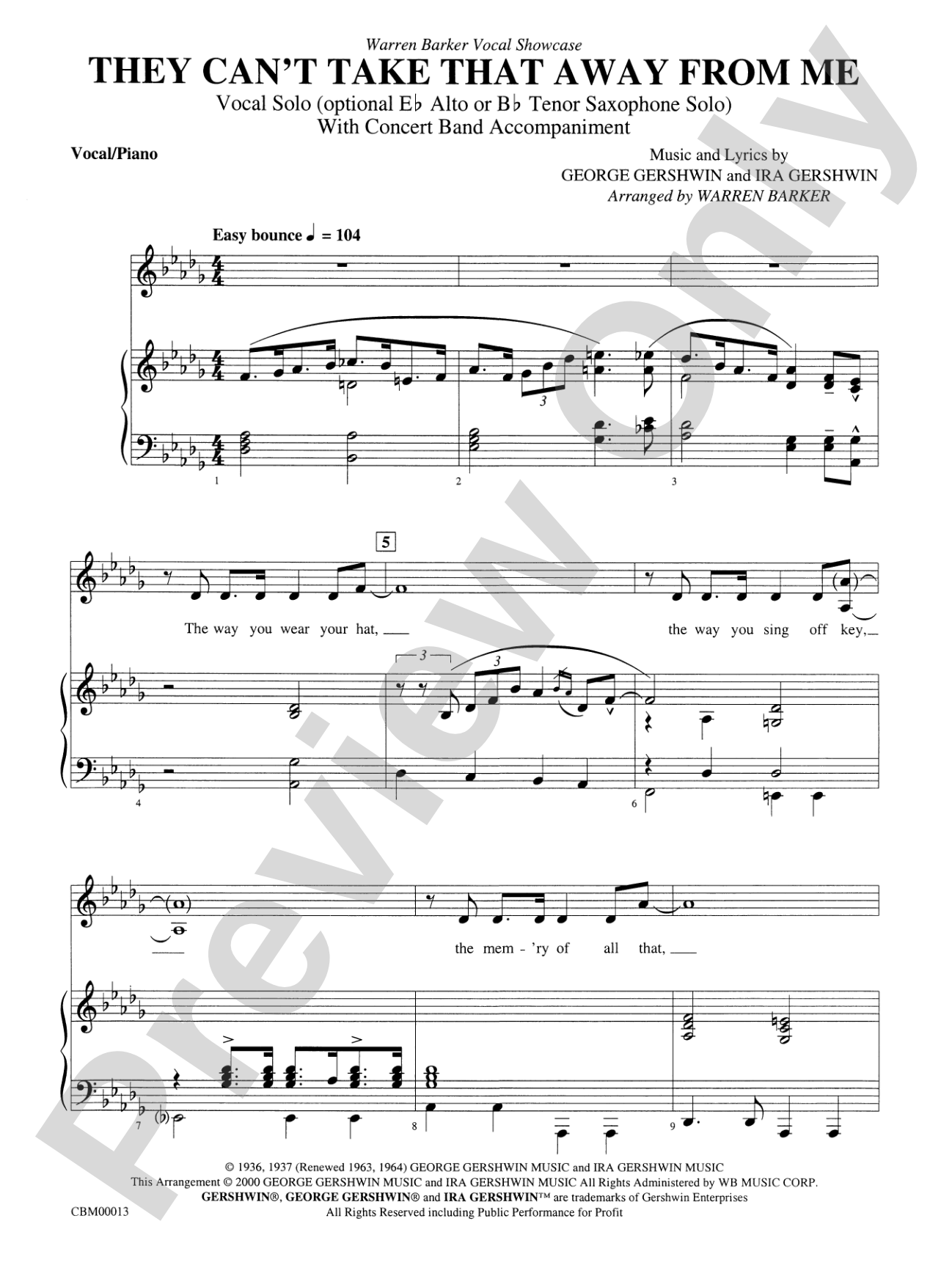 They Can't Take That Away from Me: Vocal/Piano Score