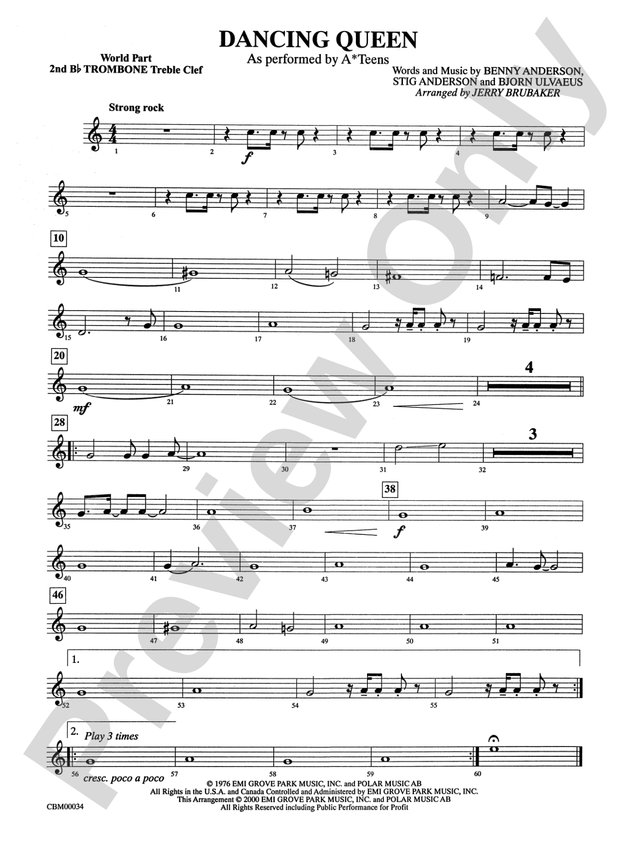 Dancing Queen: WP 2nd B-flat Trombone T.C.