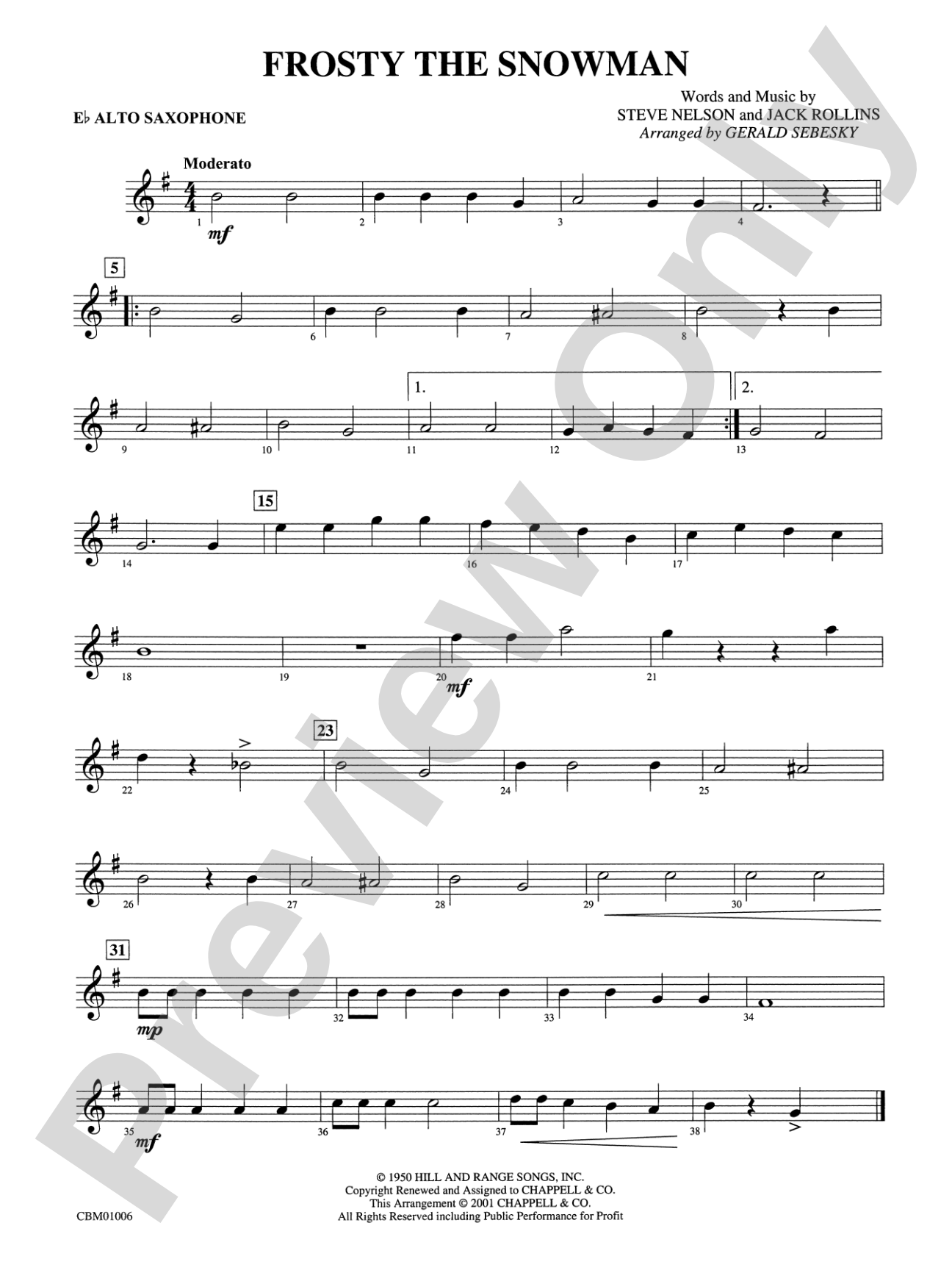 Frosty the Snowman: E-flat Alto Saxophone