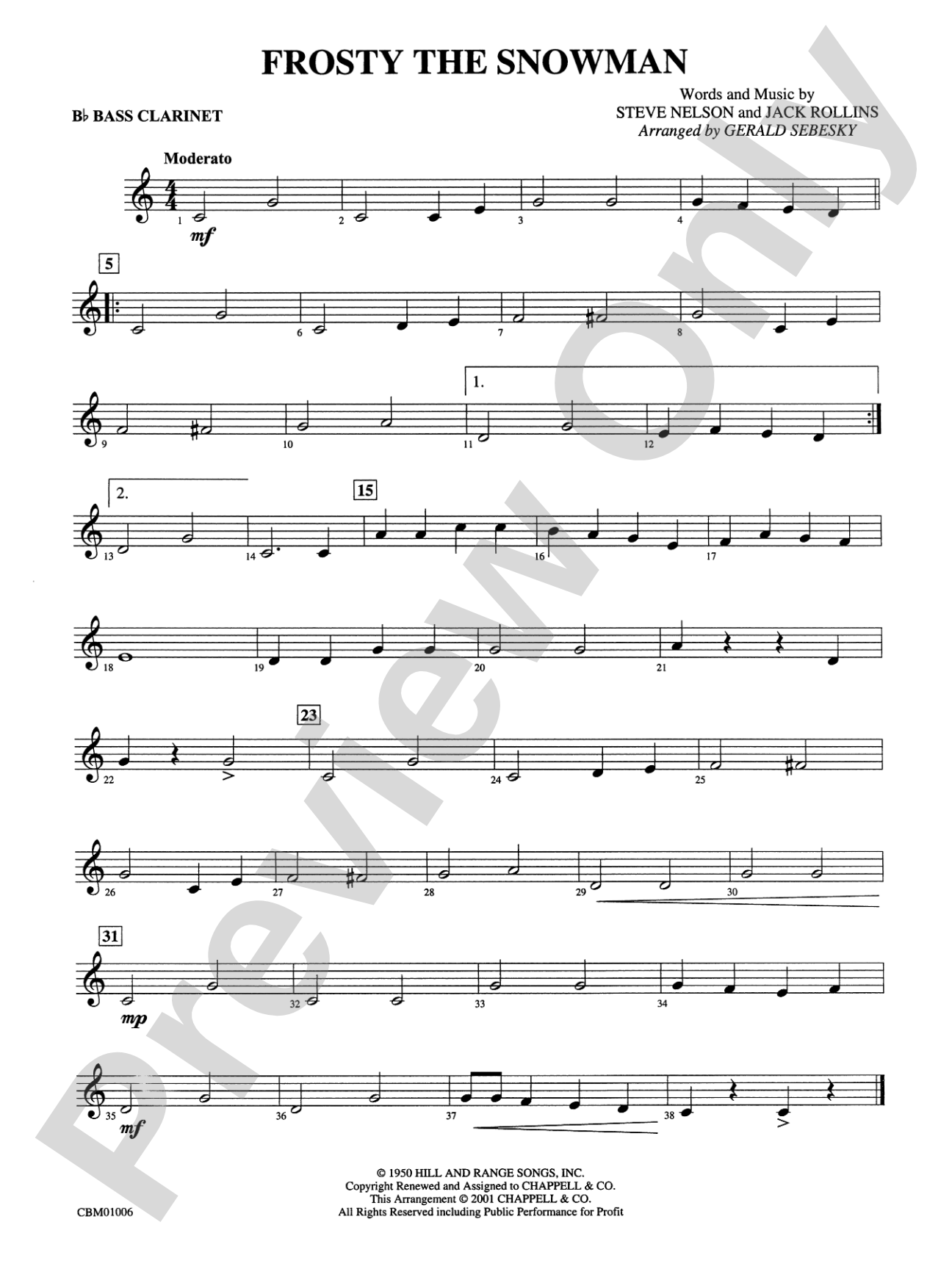 Frosty the Snowman: B-flat Bass Clarinet