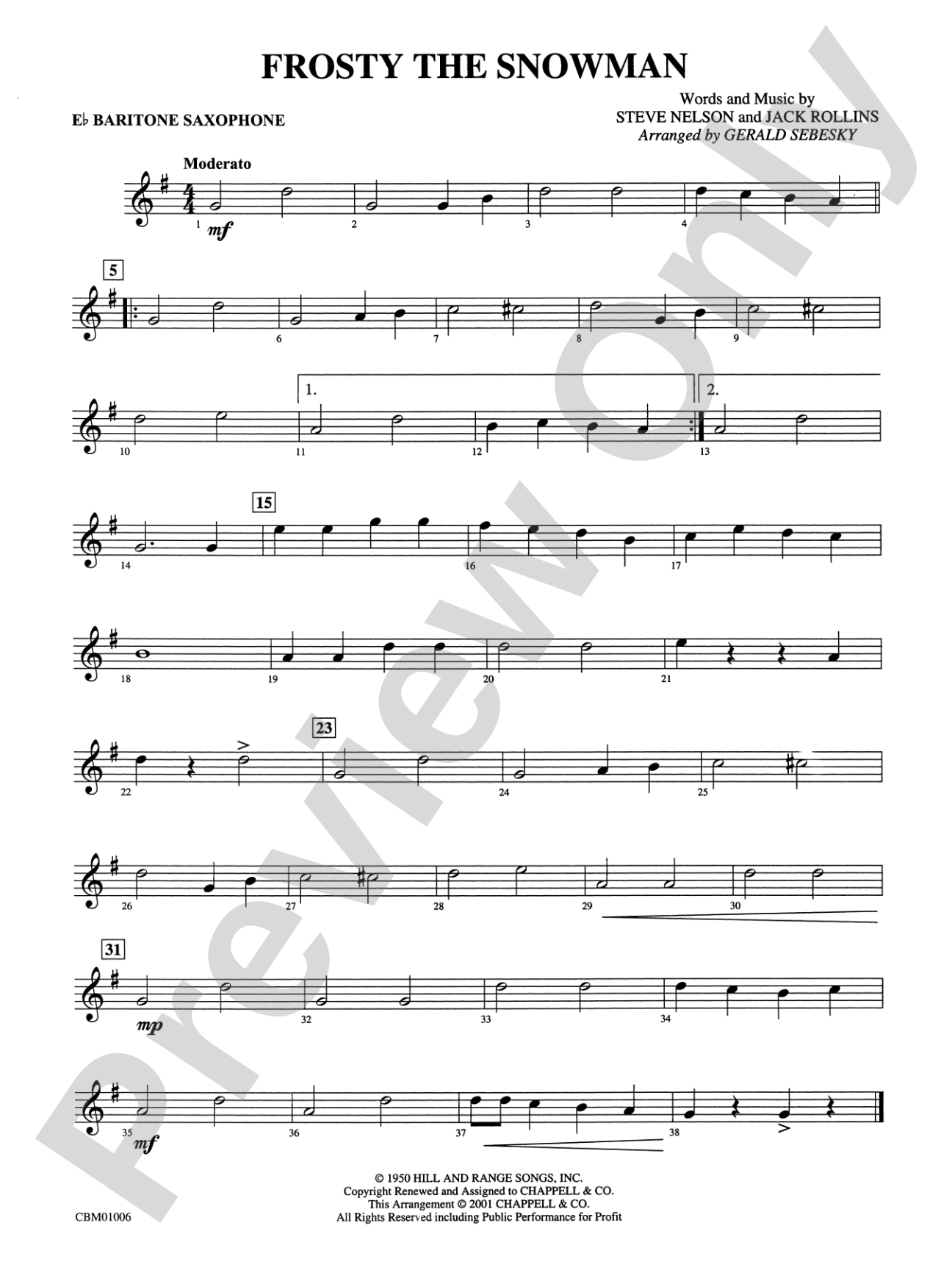 Frosty the Snowman: E-flat Baritone Saxophone