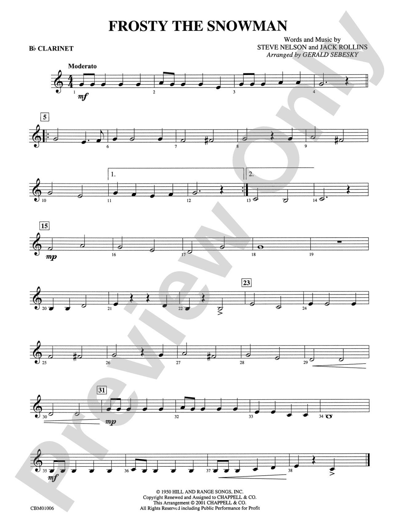 Frosty the Snowman: 1st B-flat Clarinet