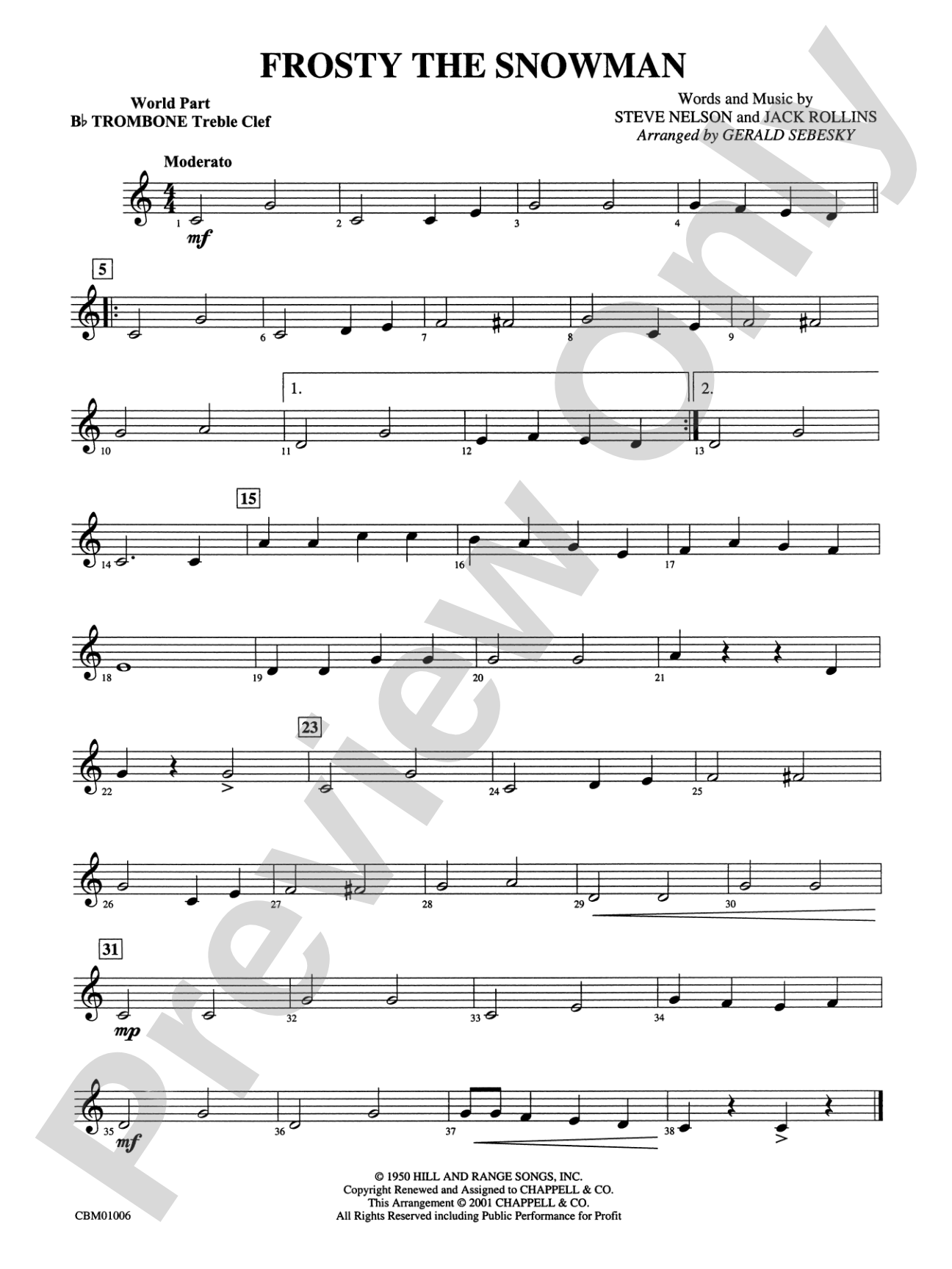 Frosty the Snowman: WP 1st B-flat Trombone T.C.