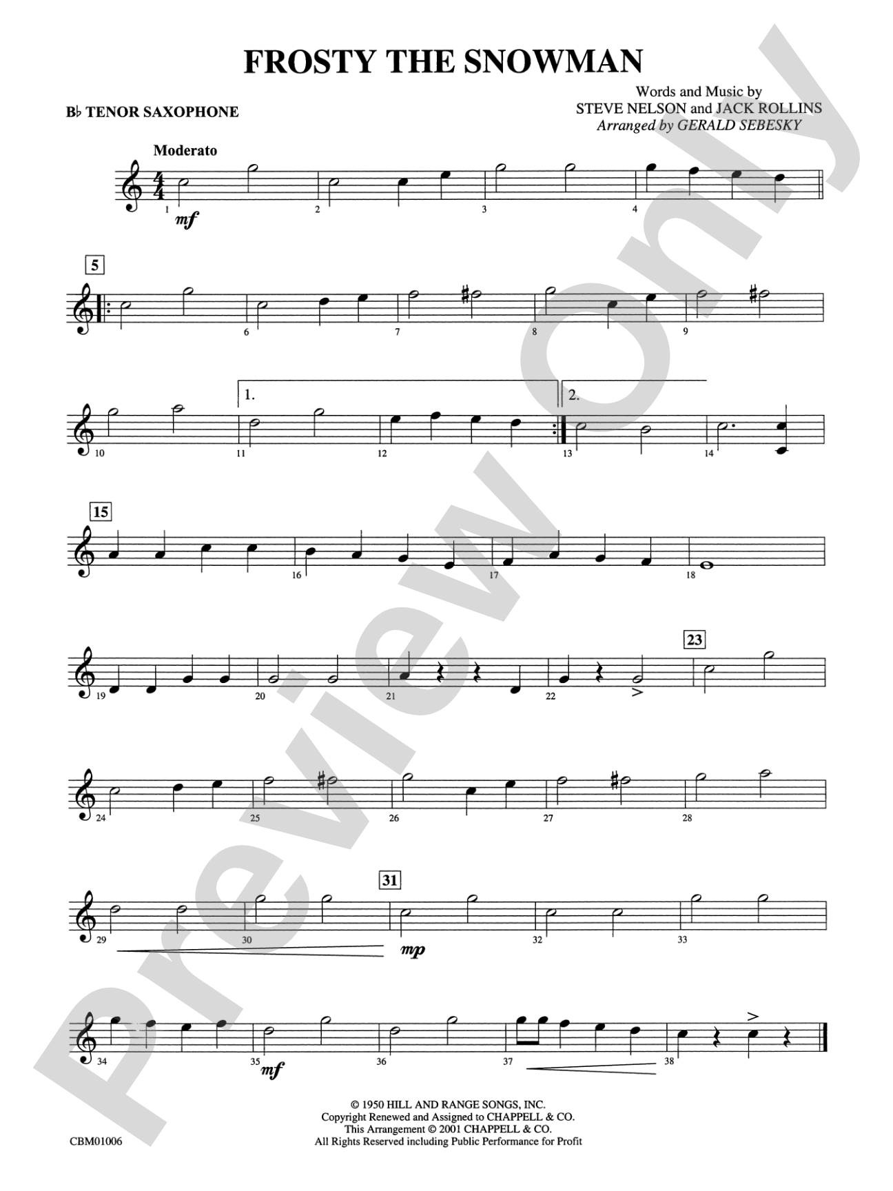 Frosty the Snowman: B-flat Tenor Saxophone