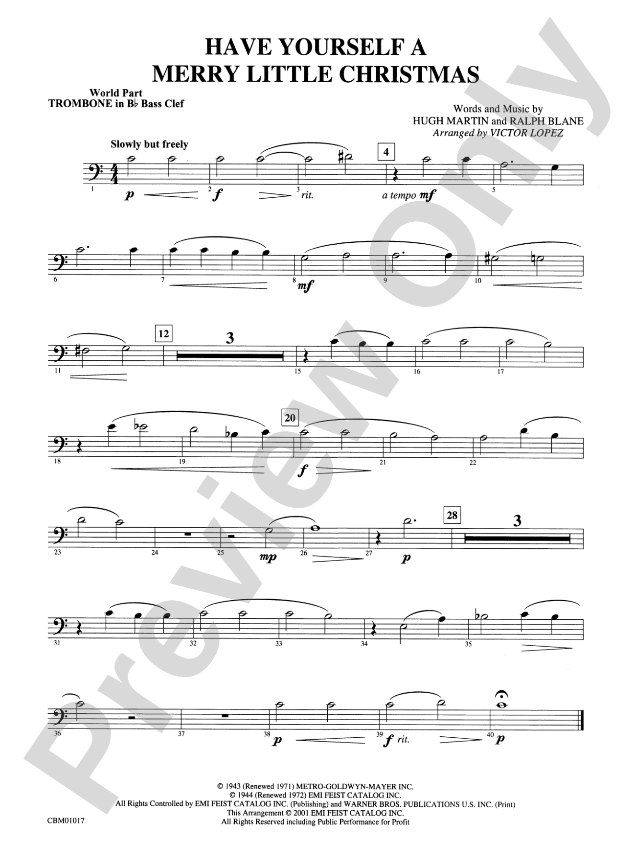 Have Yourself a Merry Little Christmas: WP 1st B-flat Trombone B.C.
