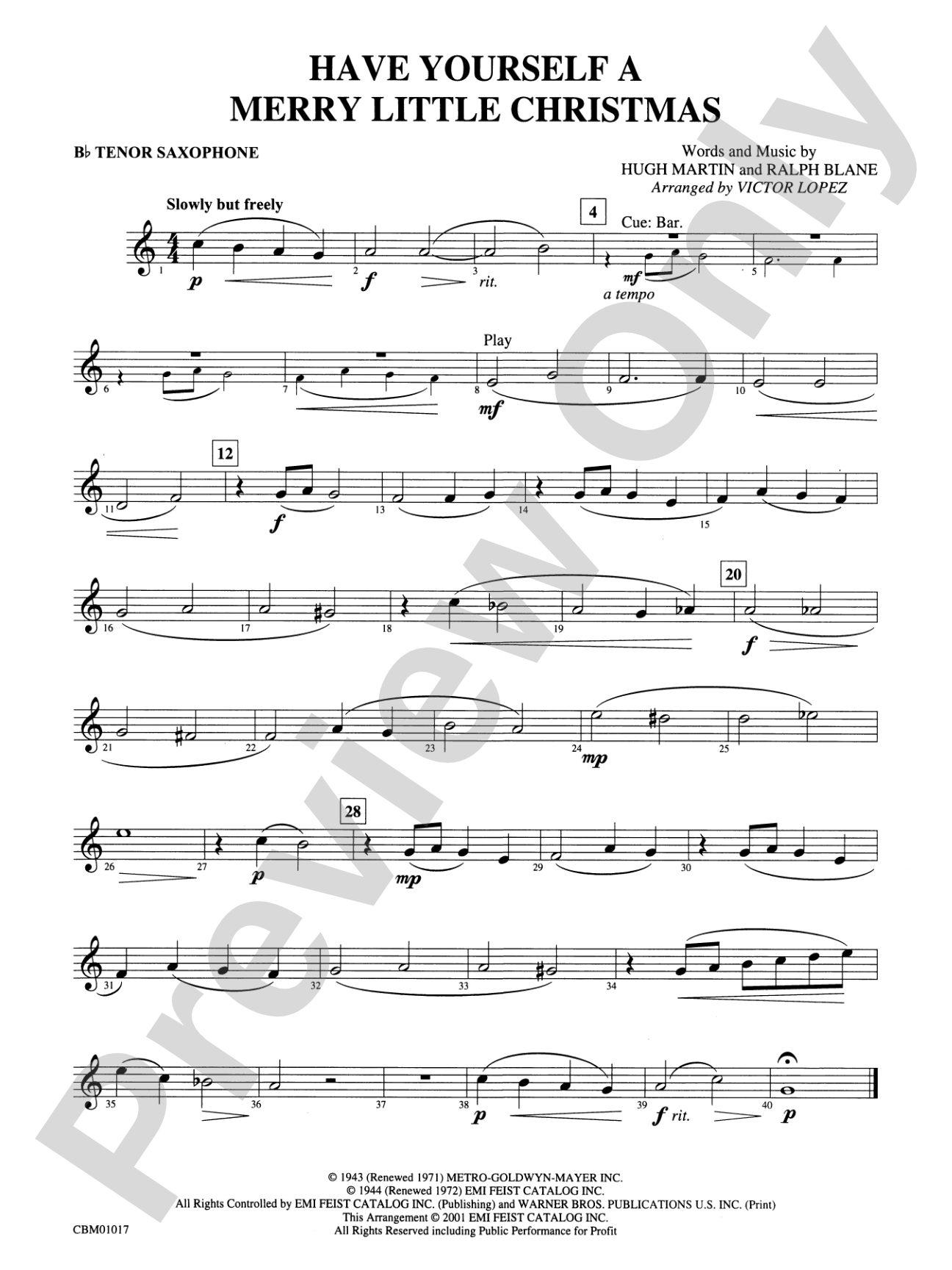 Have Yourself a Merry Little Christmas: B-flat Tenor Saxophone