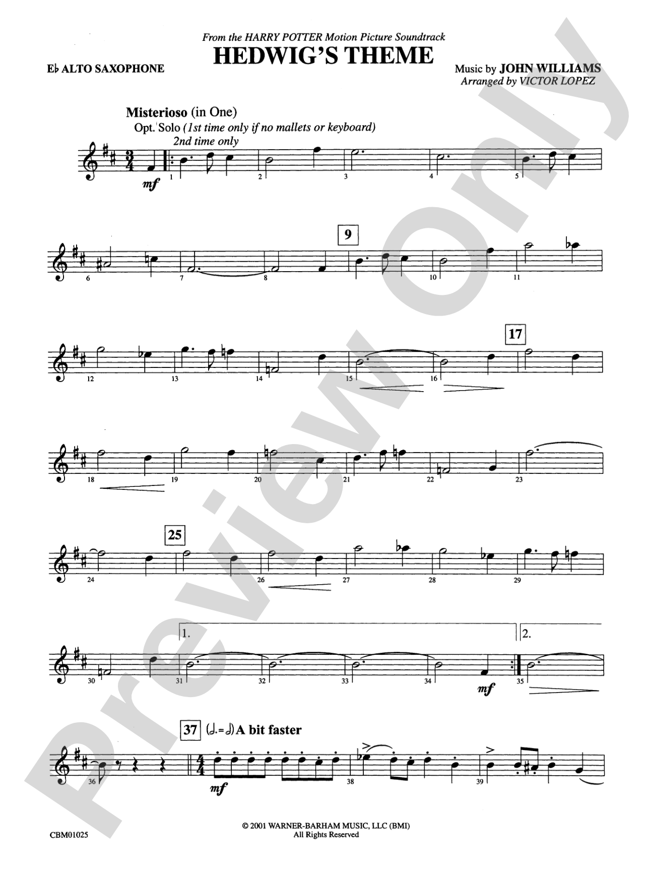 Hedwig's Theme (from Harry Potter): E-flat Alto Saxophone