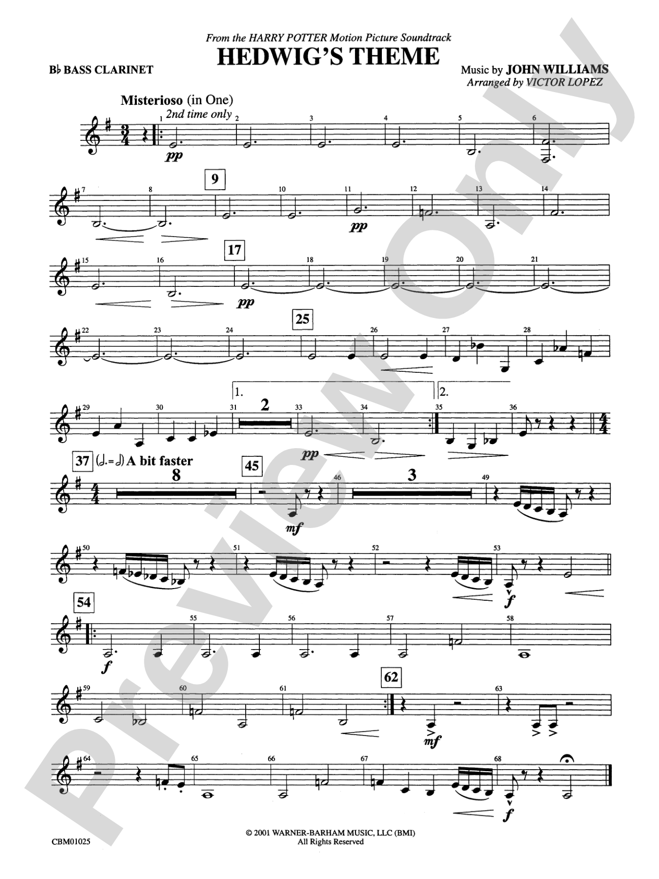 Hedwig's Theme (from Harry Potter): B-flat Bass Clarinet