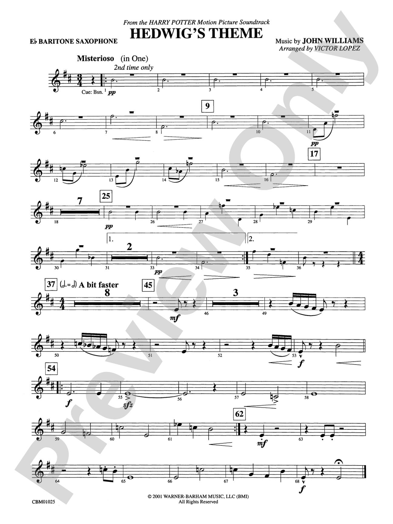 Hedwig's Theme (from Harry Potter): E-flat Baritone Saxophone