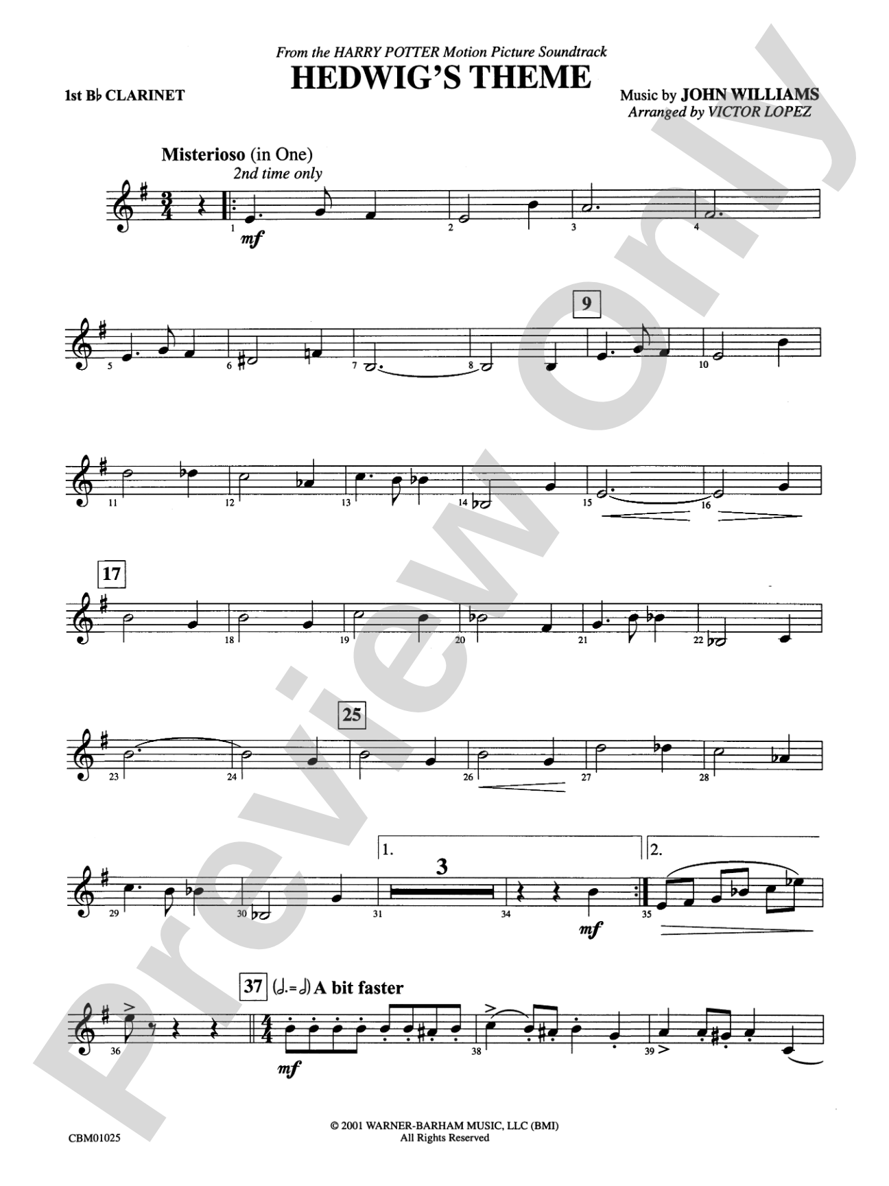 Hedwig's Theme (from Harry Potter): 1st B-flat Clarinet