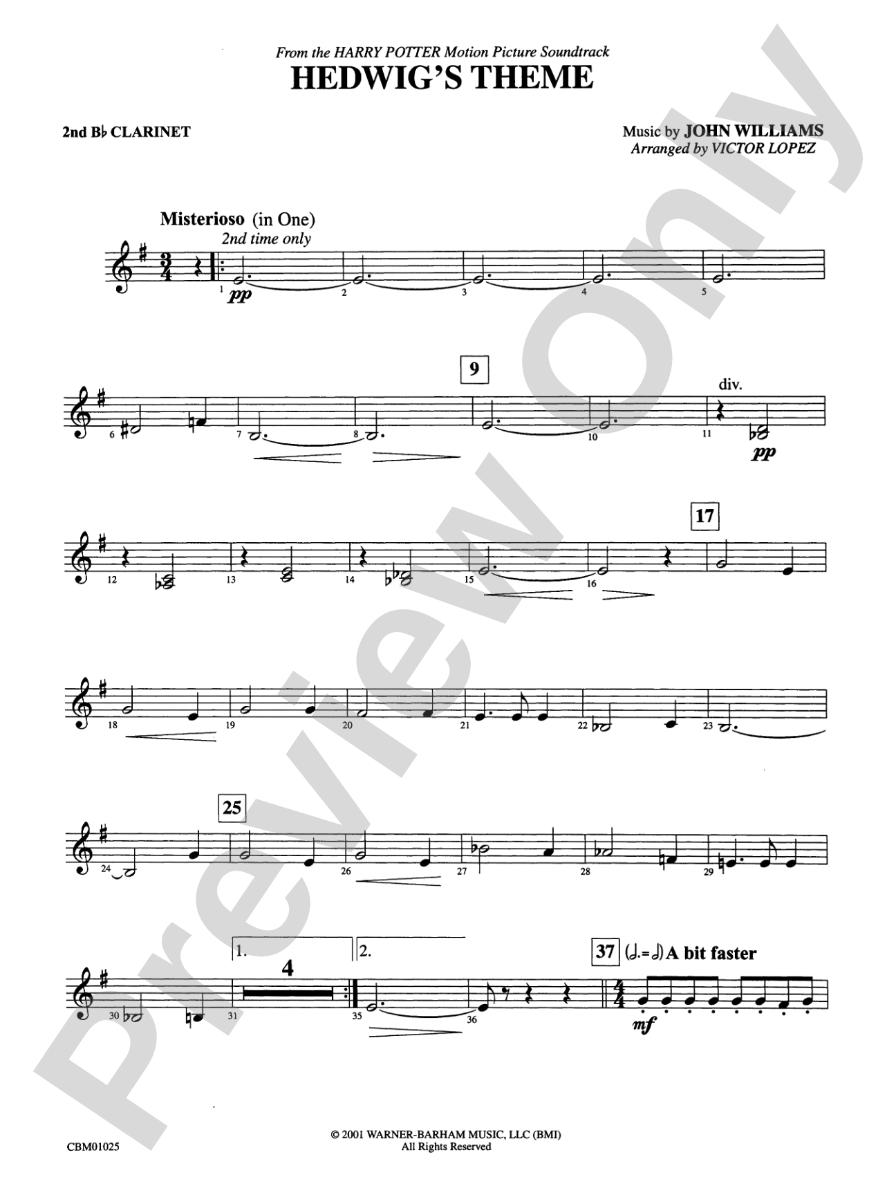 Hedwig's Theme (from Harry Potter): 2nd B-flat Clarinet