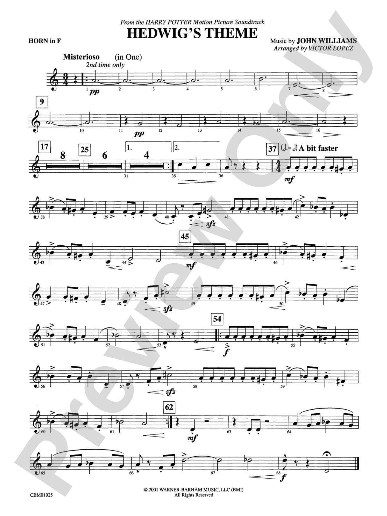 Hedwig's Theme (from Harry Potter): 1st F Horn