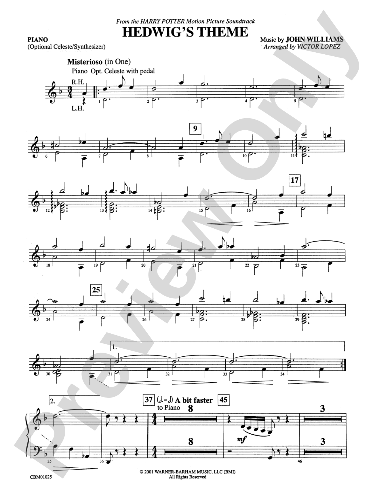 Hedwig's Theme (from Harry Potter): Piano Accompaniment